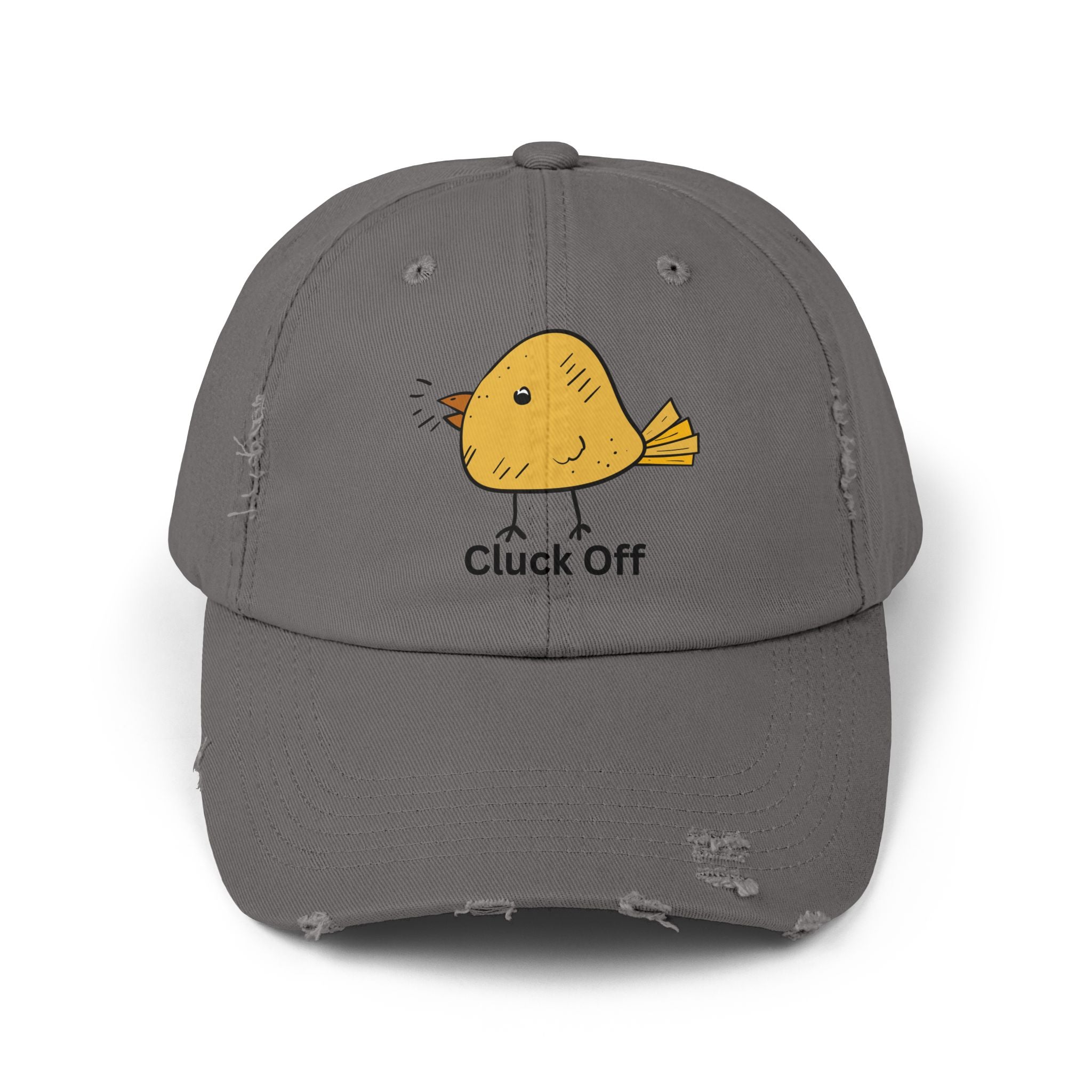 Quirky Distressed Cap with 'Cluck Off' Design - Fun Gift for Bird Lovers, Casual Wear, Summer Accessory, Unique Hat, Funny Cap