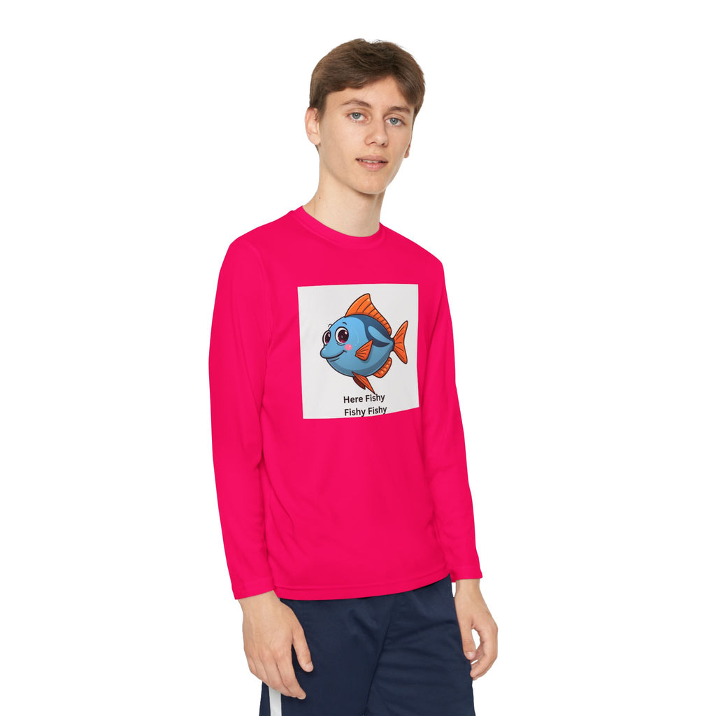 Here Fishy Fishy Fishy Youth Long Sleeve Competitor Tee