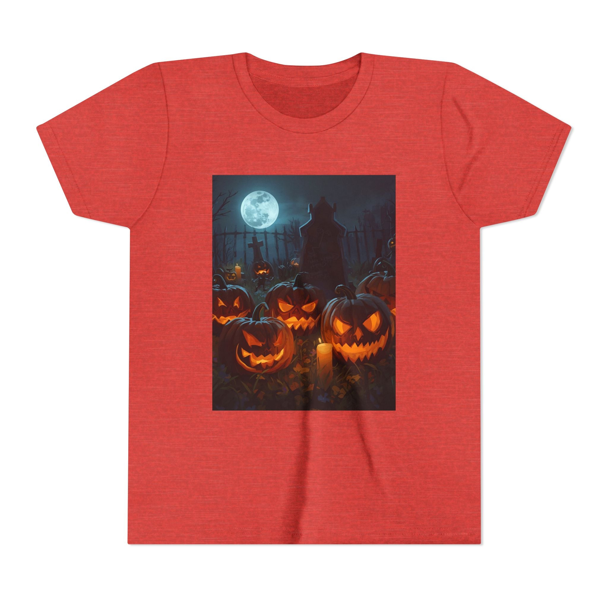 Scary Halloween Pumpkin Youth Short Sleeve Tee, Cute Halloween Shirt, Kids Costume Top, Spooky Tees, Trick or Treat Shirt