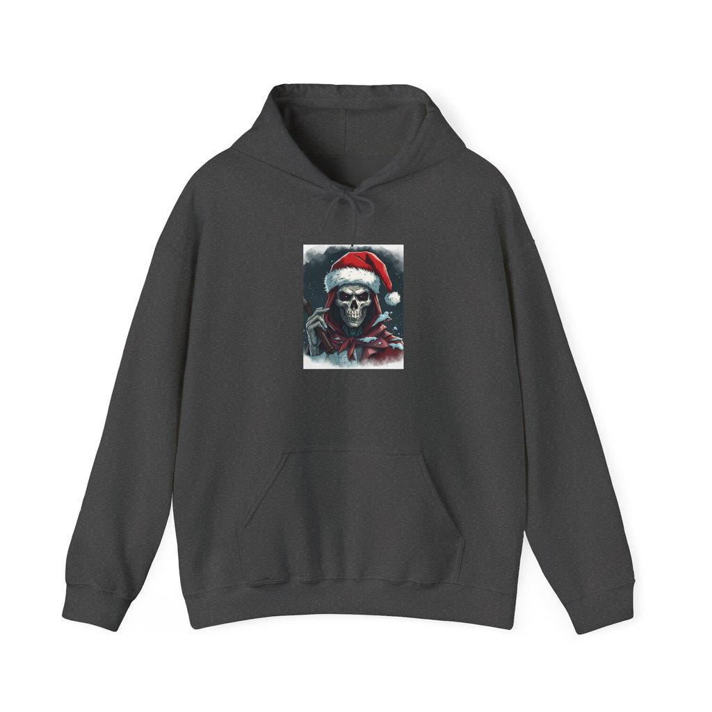 Santa Skull Hoodie, Unisex Heavy Blend Sweatshirt, Halloween Christmas Gift, Cozy Holiday Apparel, Unique Graphic Sweatshirt