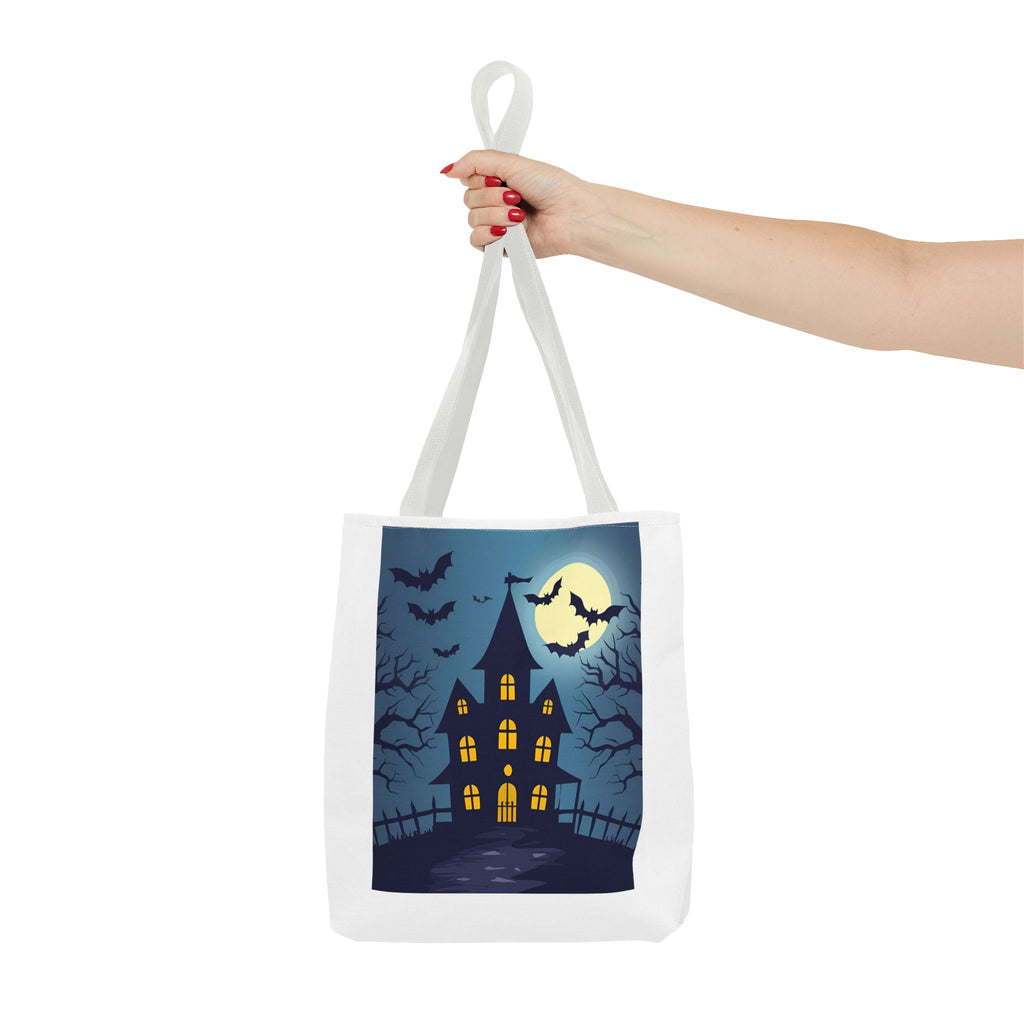 Halloween Haunted House Tote Bag, Spooky Shopping Bag, Party Favor, Trick or Treat, Autumn Accessory, Gift for Ghost Lovers, Haunted House Design