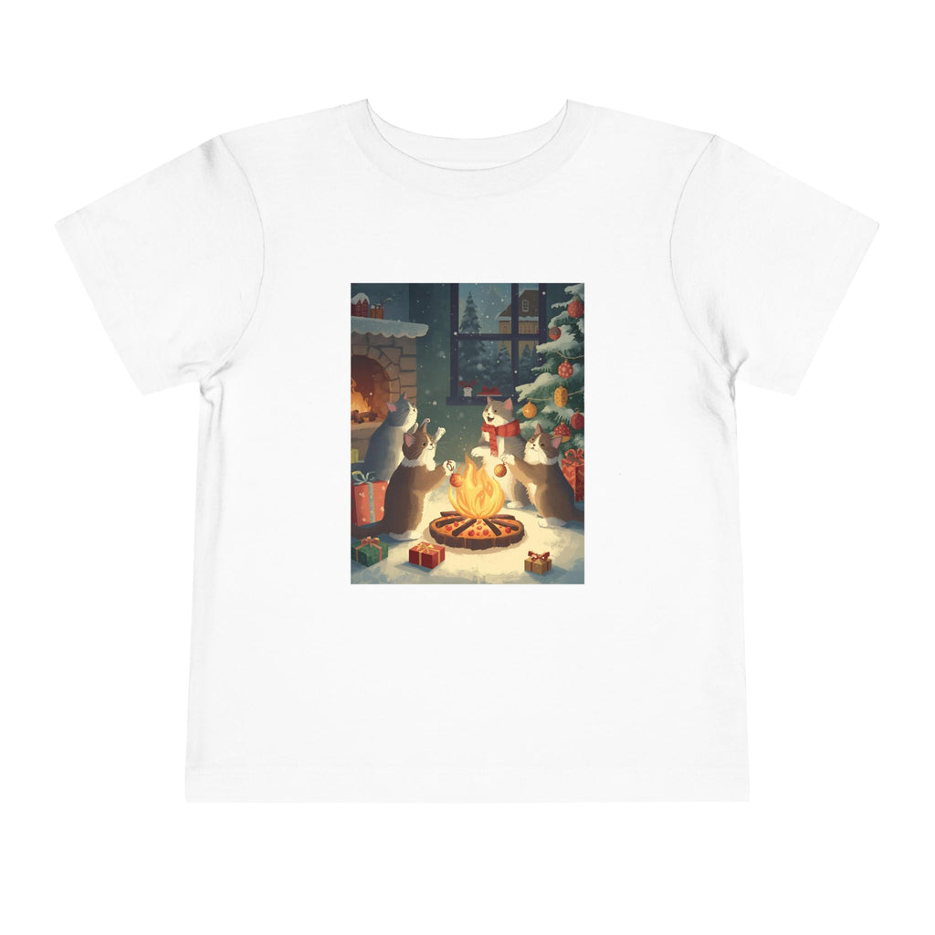 Cute Cat Christmas Festive Toddler Short Sleeve Tee