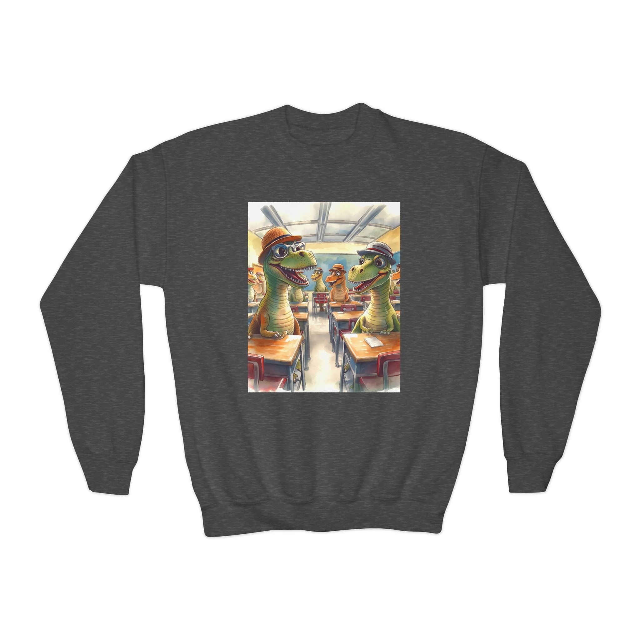 Dinosaur Classroom Youth Crewneck Sweatshirt, Fun Sweater for Kids, Perfect for Birthdays, School Events, Halloween, Unique Gift Idea
