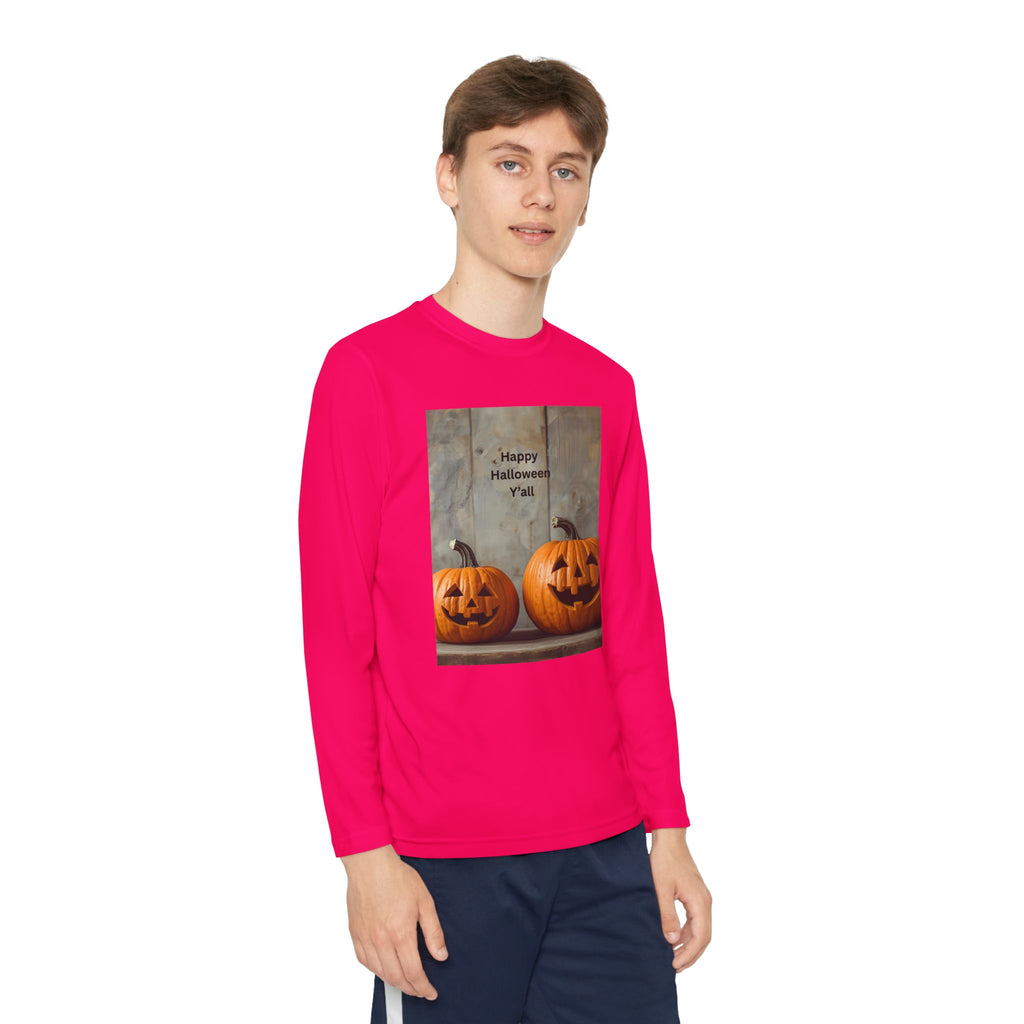 Youth Halloween Pumpkin Long Sleeve Tee, Funny Halloween Shirt, Kids Pumpkin Tee, Fall Celebration Top, Spooky Season Apparel