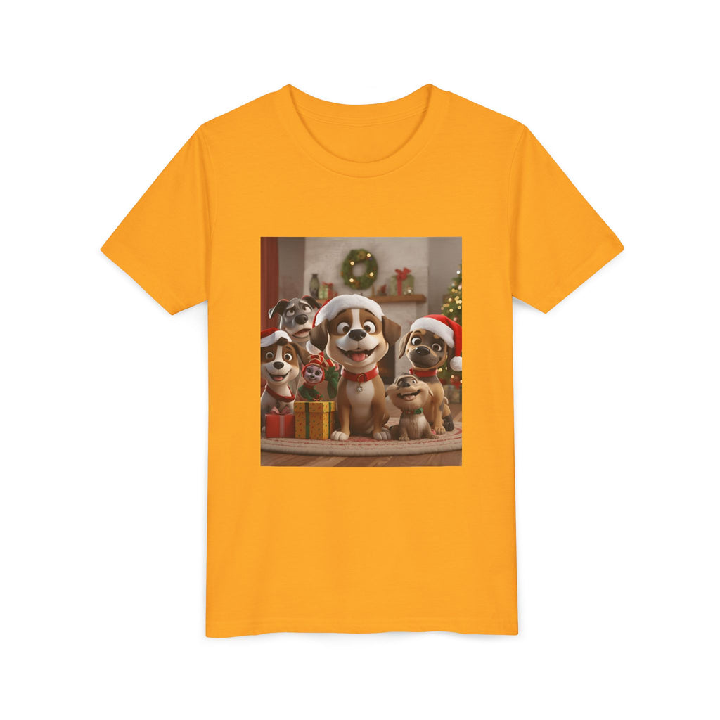 Cute Festive Christmas Dog Youth Short Sleeve Tee