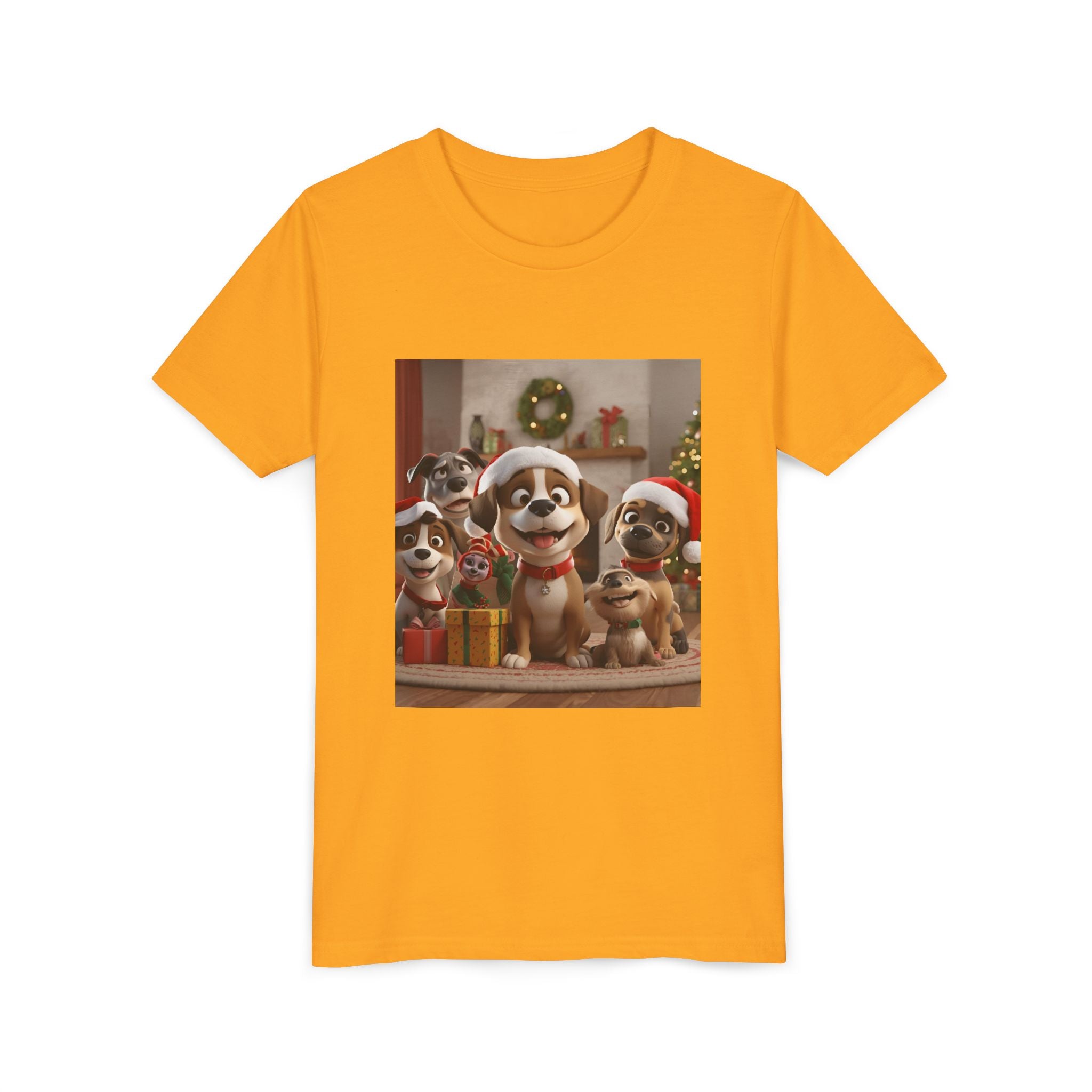 Cute Festive Christmas Dog Youth Short Sleeve Tee