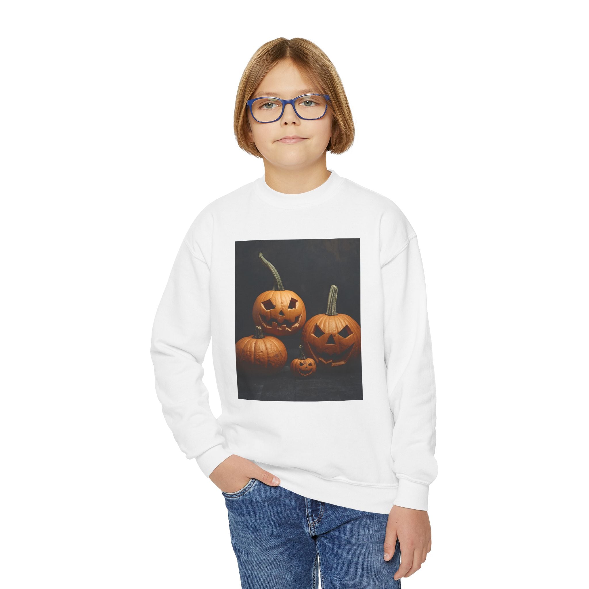 Spooky Halloween Pumpkin Youth Crewneck Sweatshirt