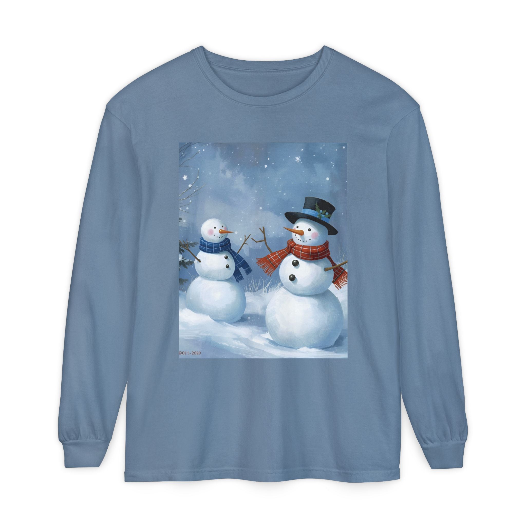 Christmas Snowman Family Unisex Garment-dyed Long Sleeve T-Shirt
