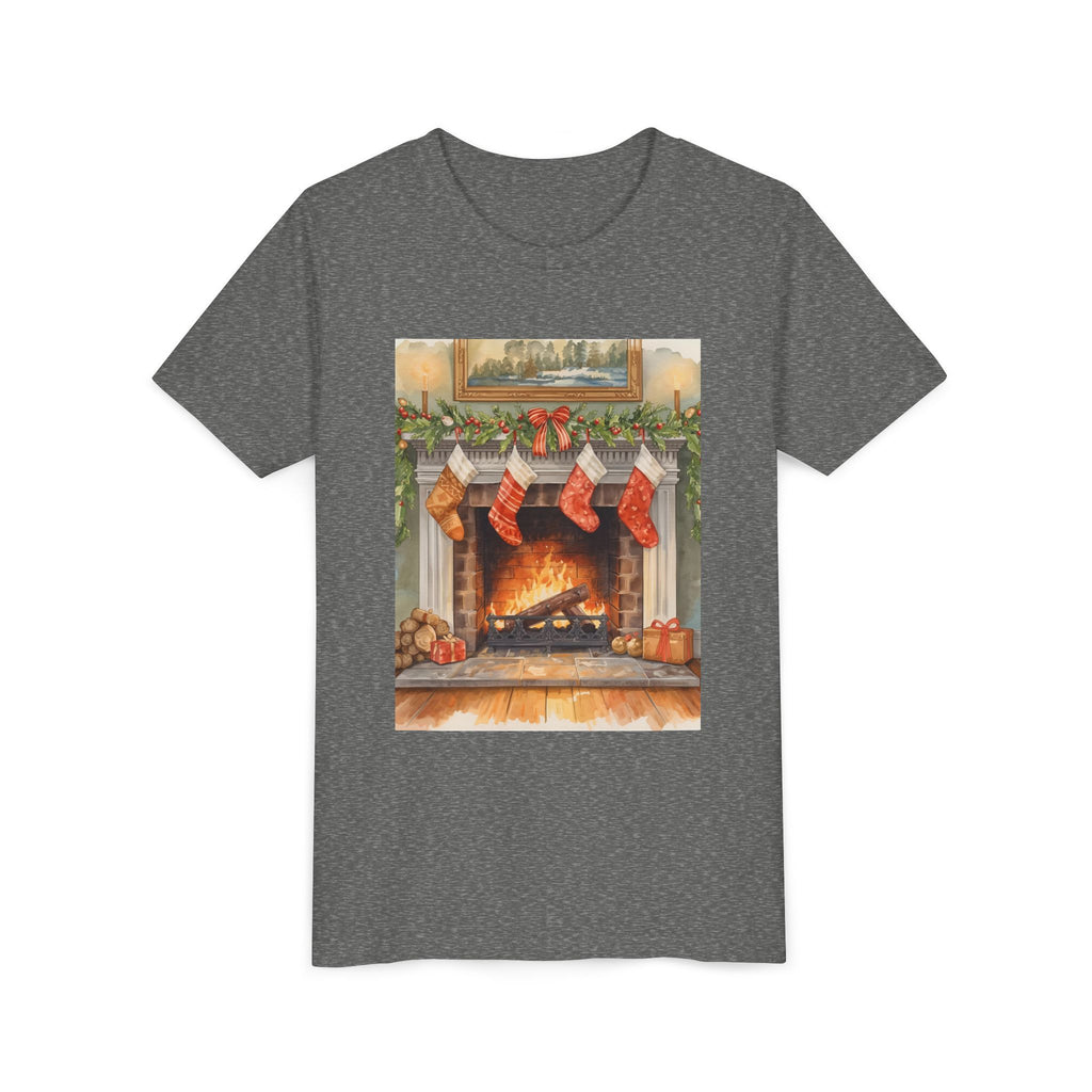 Christmas Stocking Fireplace Youth Short Sleeve Tee