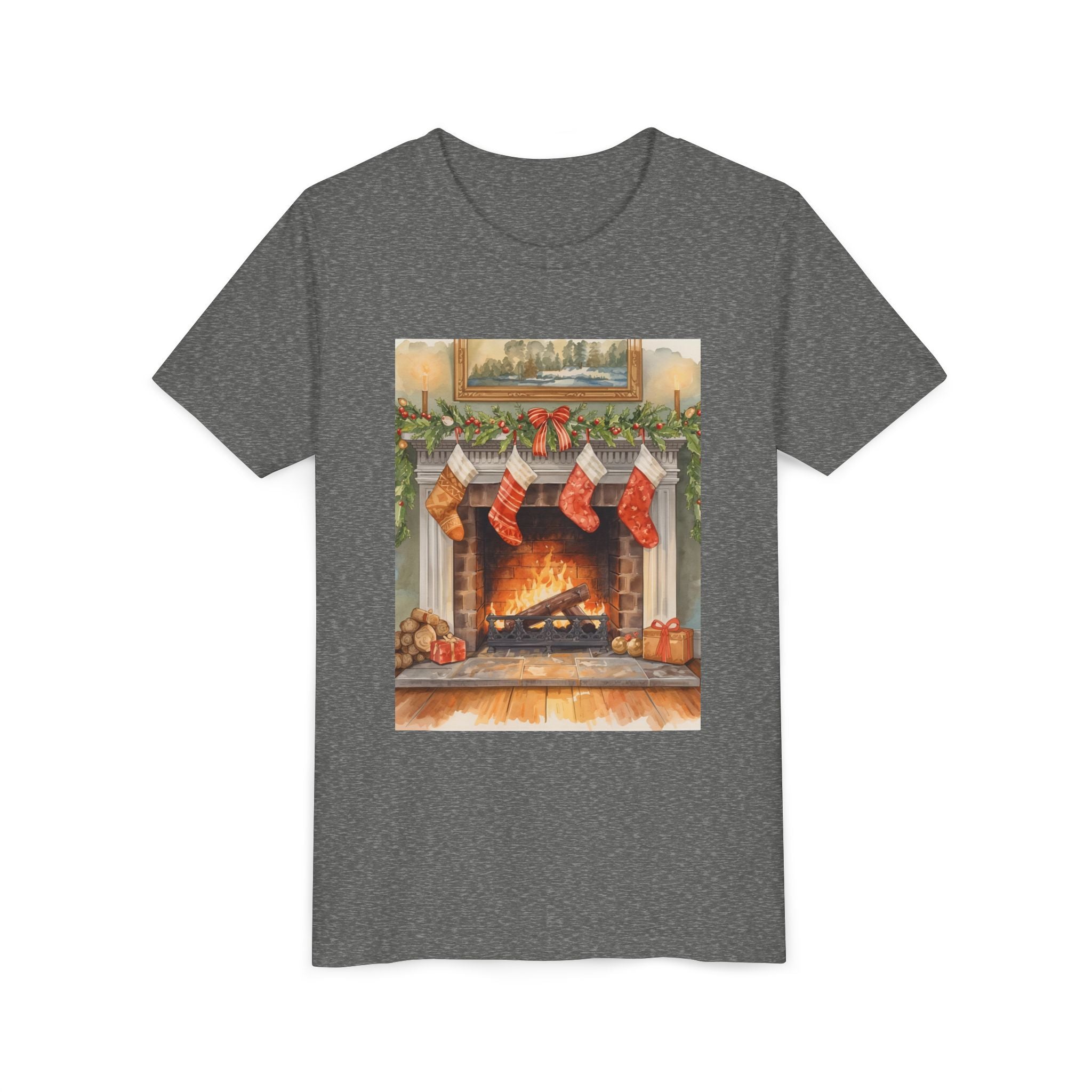 Christmas Stocking Fireplace Youth Short Sleeve Tee