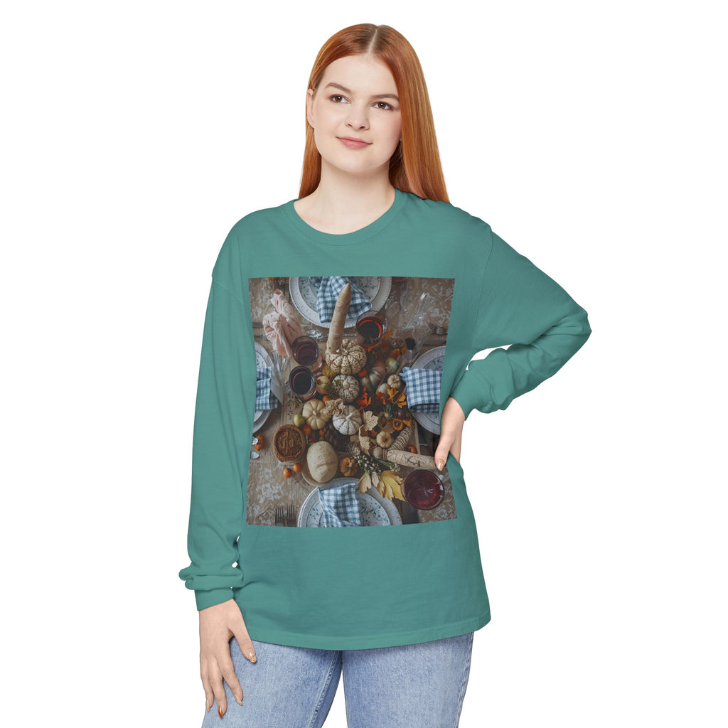 Rustic Gatherings Festive Long Sleeve T-Shirt for Gatherings, Casual Wear, Thanksgiving Shirt, Cozy Gift, Holiday Celebration Tee