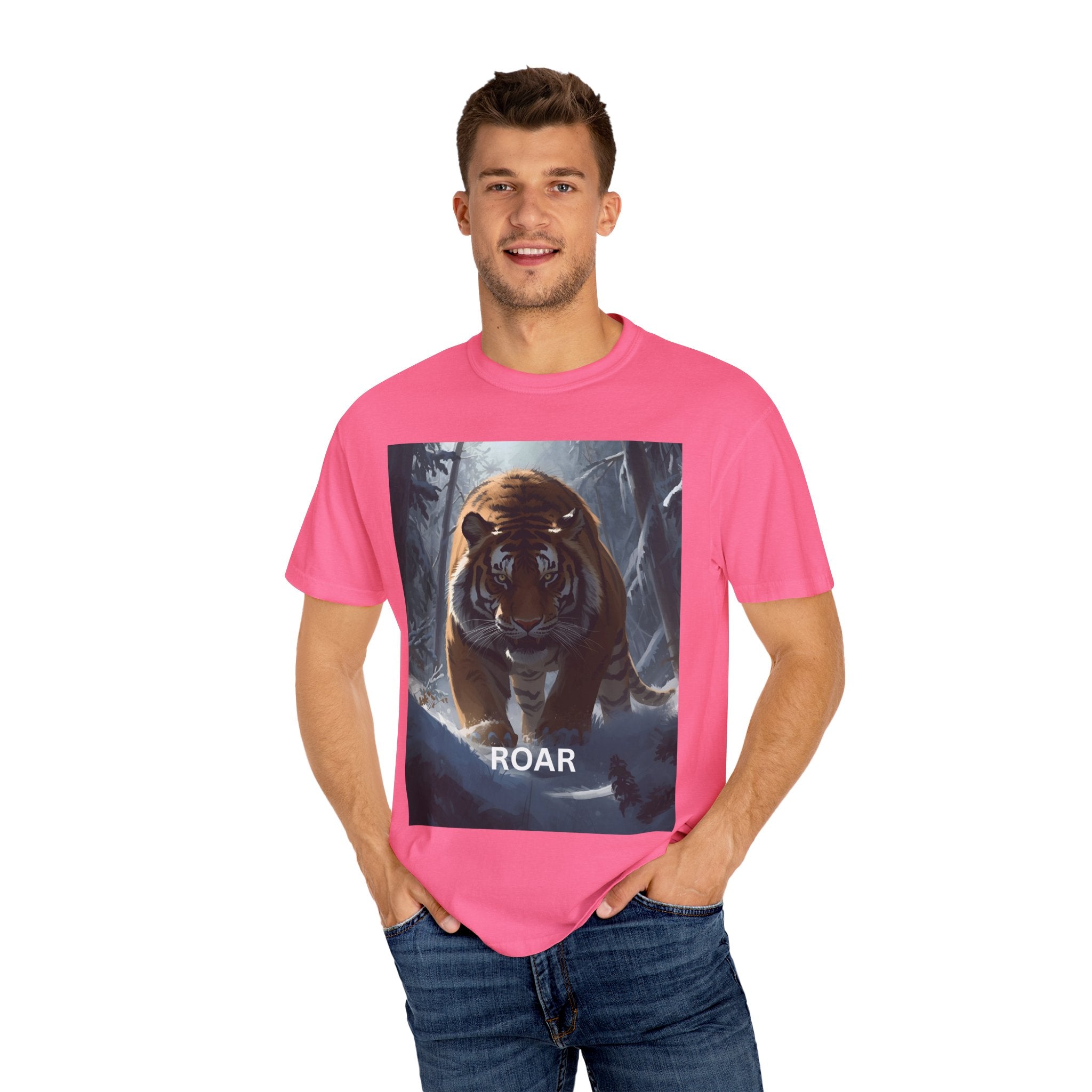 Fierce Tiger Roar Snow Graphic Tee, Eco-Friendly T-Shirt for Animal Lovers, Adventure Apparel, Gift for Wildlife Enthusiasts, Casual Wear