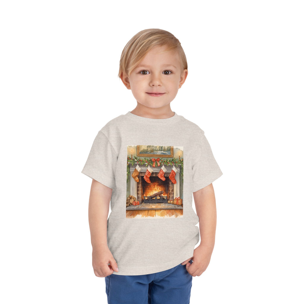Christmas Stocking Fireplace Toddler Short Sleeve Tee