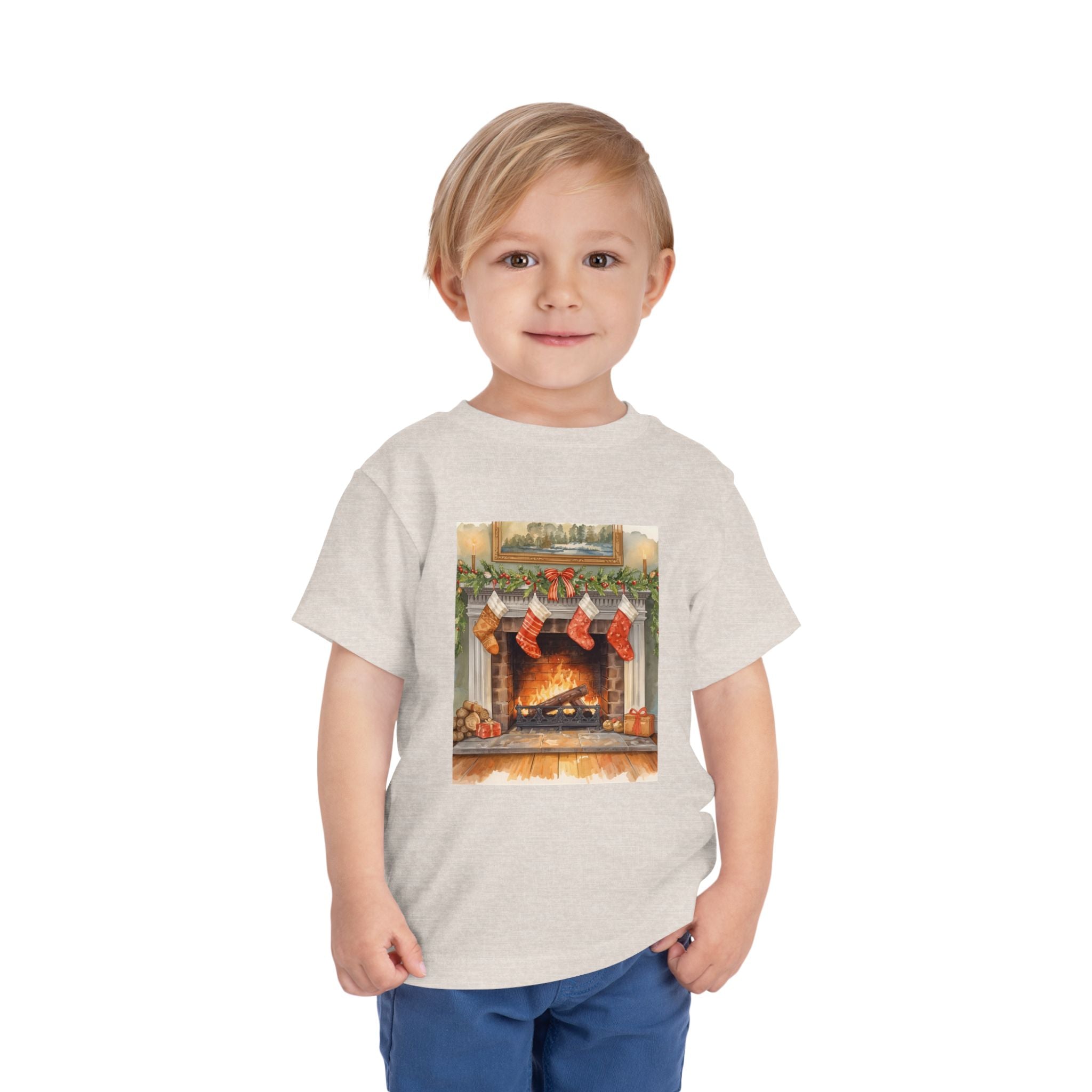 Christmas Stocking Fireplace Toddler Short Sleeve Tee