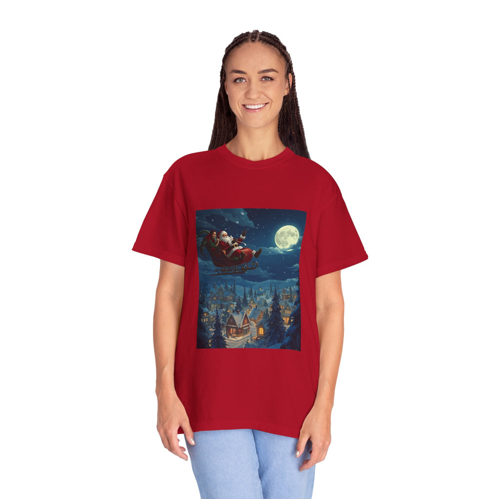 Christmas Santa Sleigh Unisex Garment-Dyed T-shirt