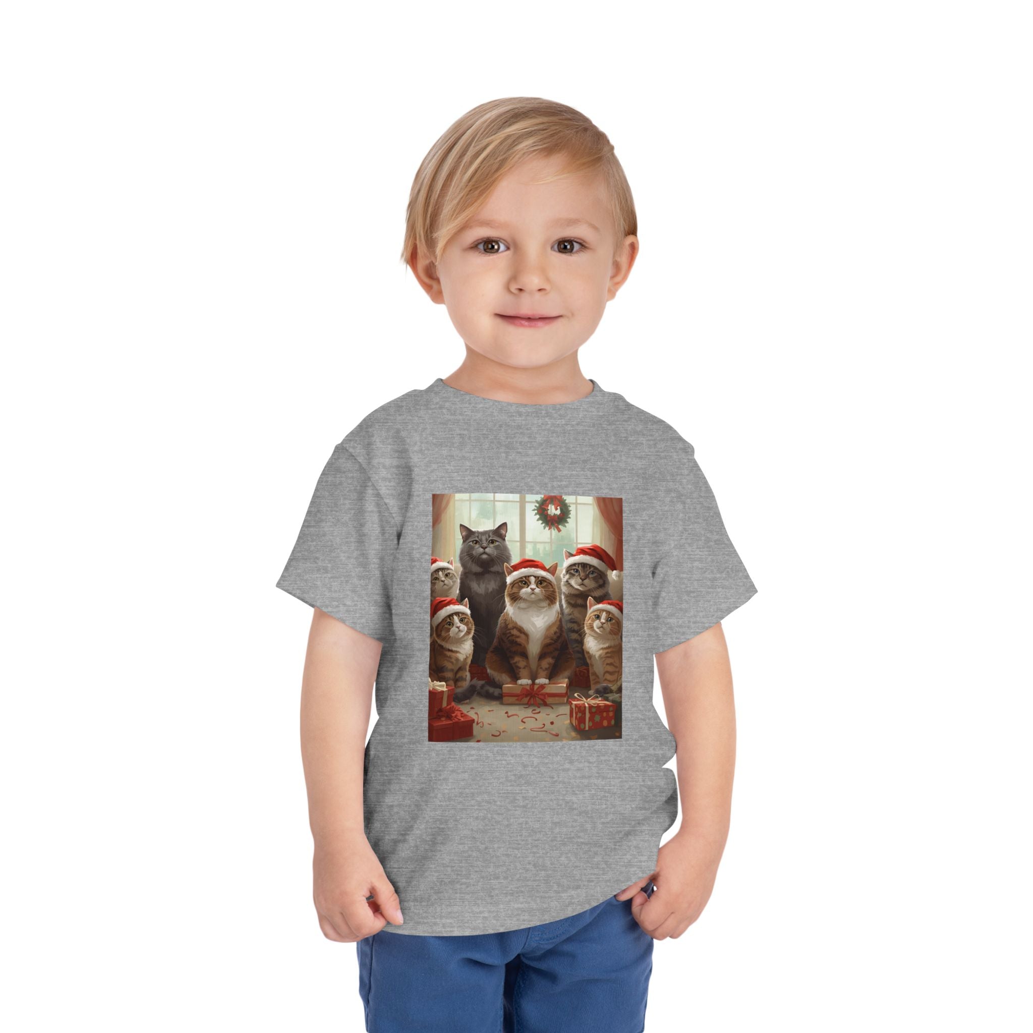 Cute Festive Christmas Cat Toddler Short Sleeve Tee