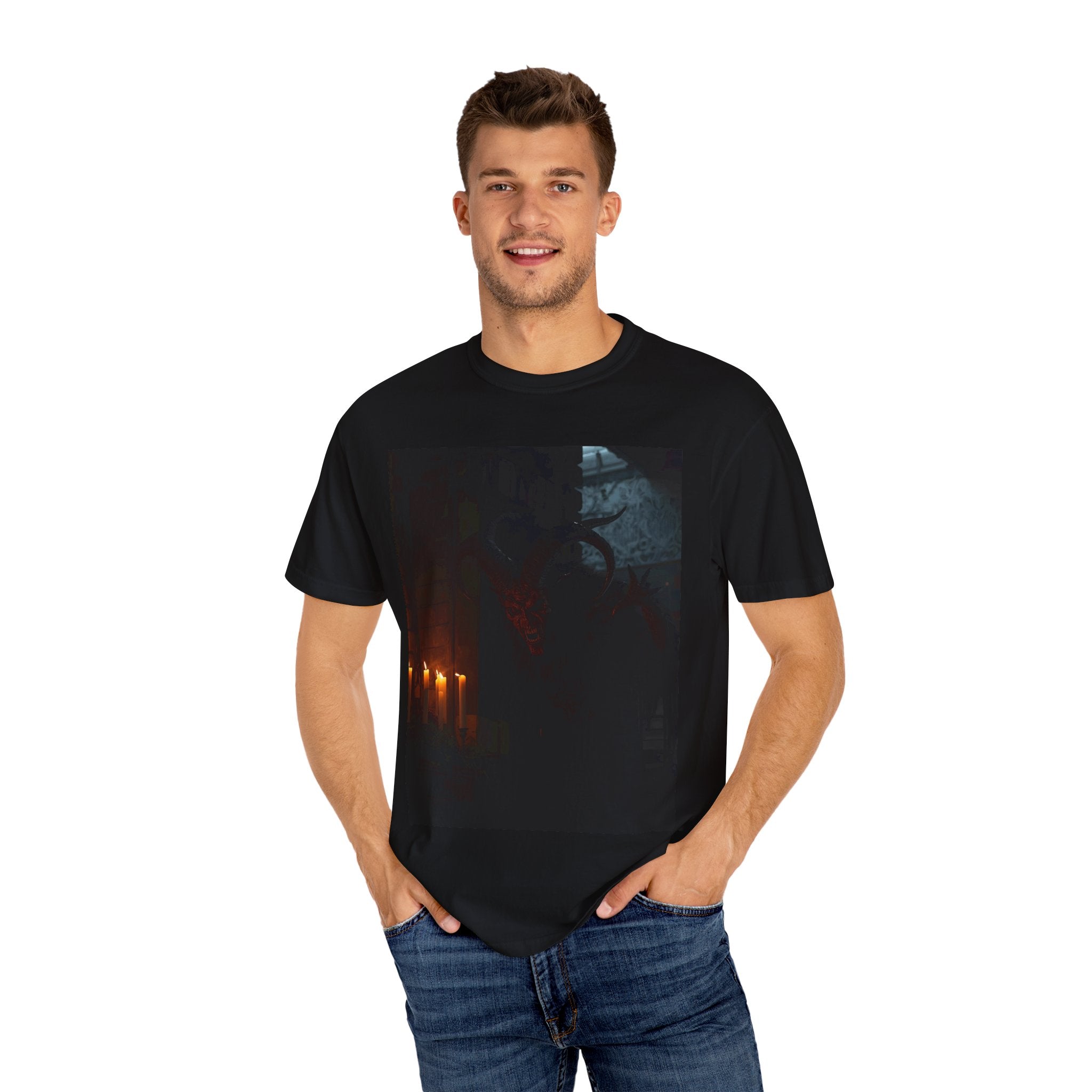 Spooky Halloween Pumpkin Shadow Unisex Garment-Dyed T-shirt