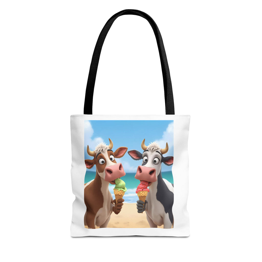 Fun Cartoon Cow Tote Bag for Ice Cream Lovers, Cute Beach Bag, Animal Lover Gift, Summer Accessory, AOP Design