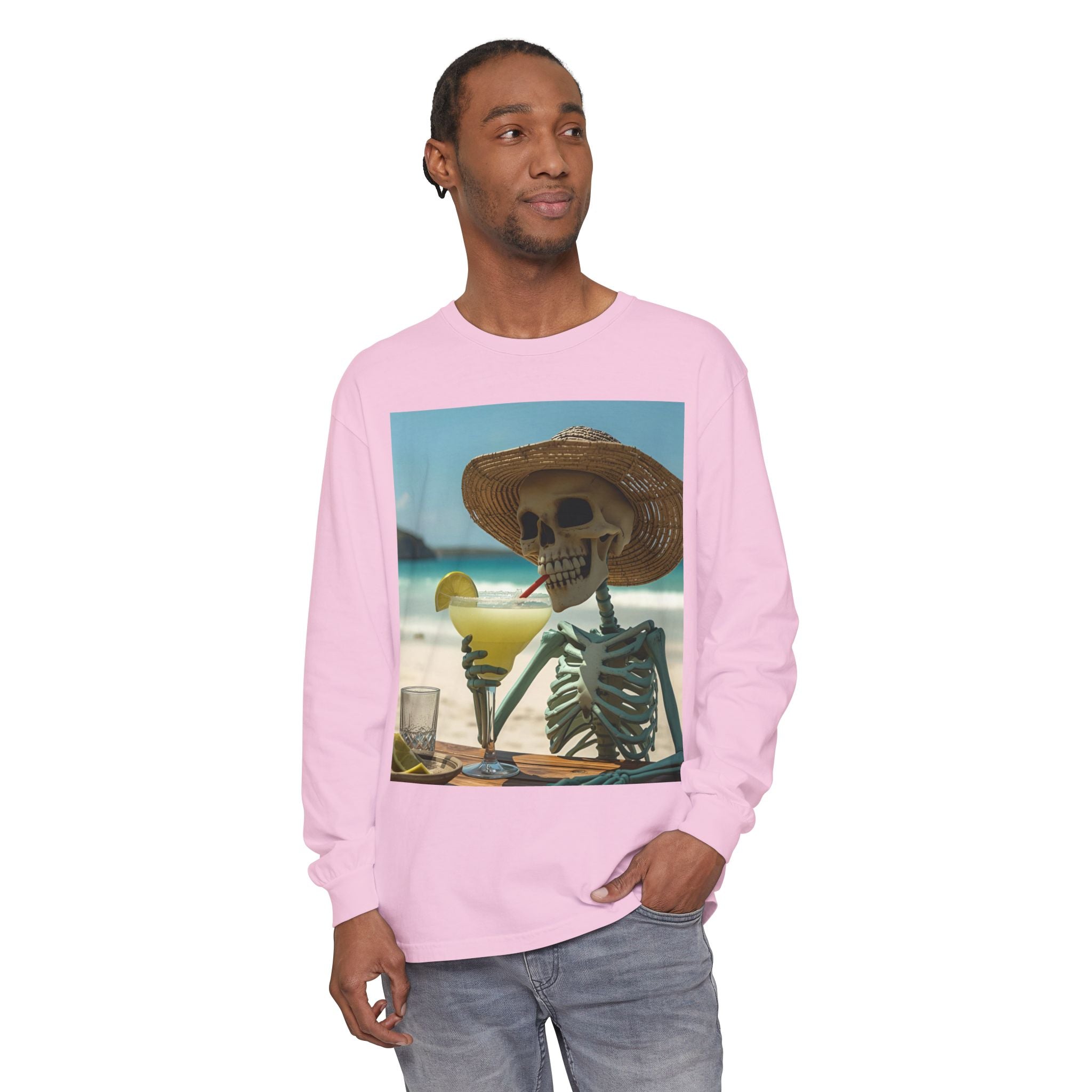 Chill Vibes Skeleton Unisex Garment-dyed Long Sleeve T-Shirt