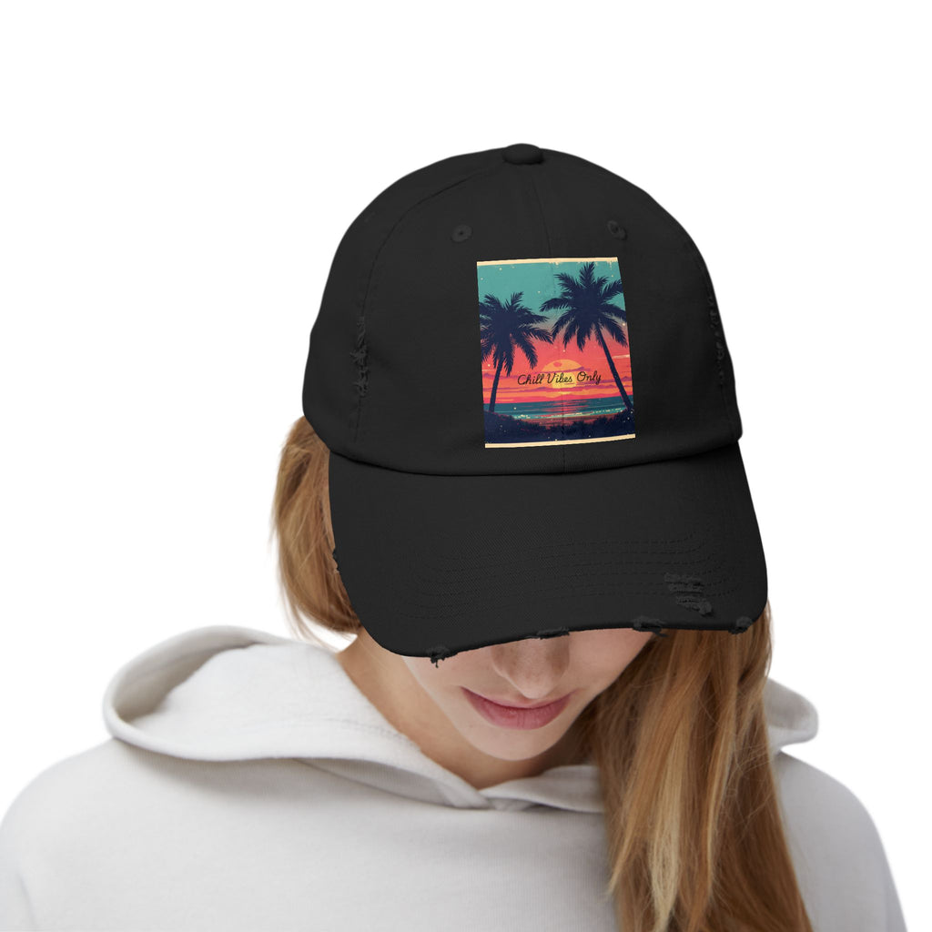 Tropical Sunset Unisex Distressed Cap