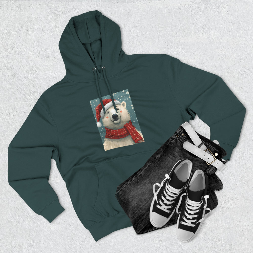Cozy Polar Bear Holiday Hoodie, Winter Fleece Sweatshirt, Christmas Gift, Cute Animal Hoodie, Festive Apparel, Seasonal Wear