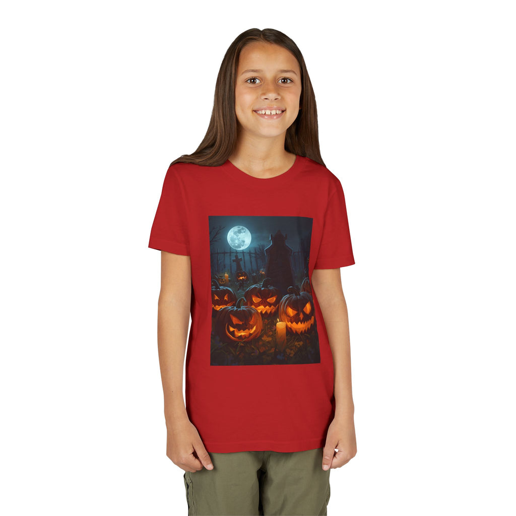 Scary Halloween Pumpkin Youth Short Sleeve Tee, Cute Halloween Shirt, Kids Costume Top, Spooky Tees, Trick or Treat Shirt