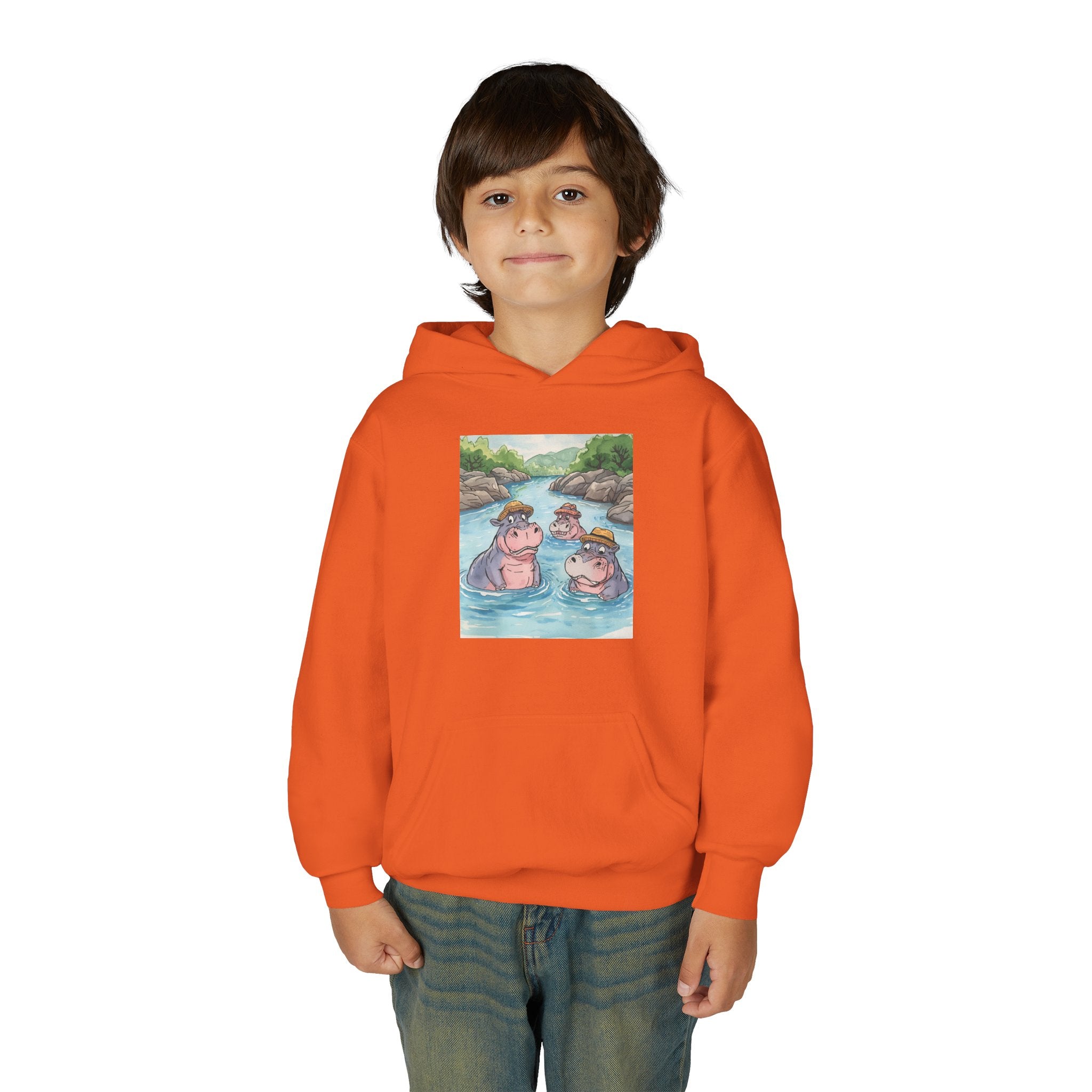 Hippo Cute Youth Heavy Blend Hooded Sweatshirt