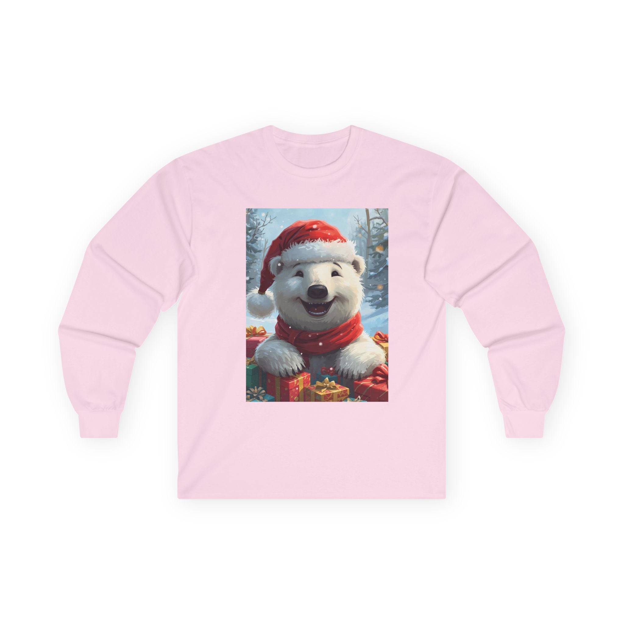 Christmas Polar Bear Long Sleeve Tee, Cozy Holiday Shirt, Unisex Winter Wear, Christmas Gift, Cute Animal Apparel