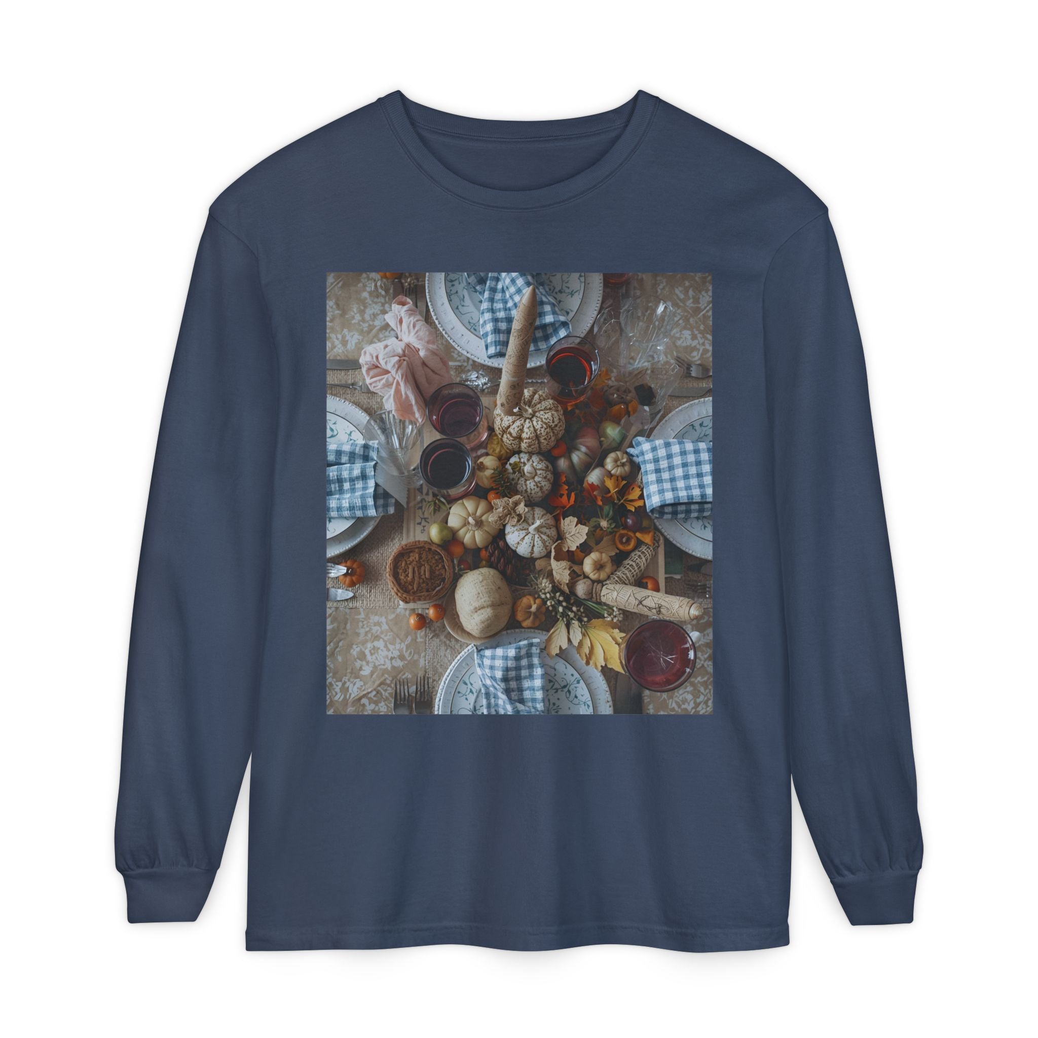 Rustic Gatherings Festive Long Sleeve T-Shirt for Gatherings, Casual Wear, Thanksgiving Shirt, Cozy Gift, Holiday Celebration Tee