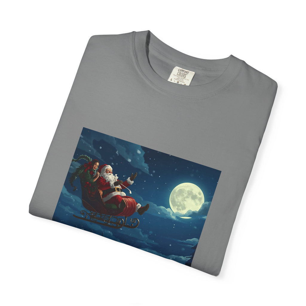 Christmas Santa Sleigh Unisex Garment-Dyed T-shirt