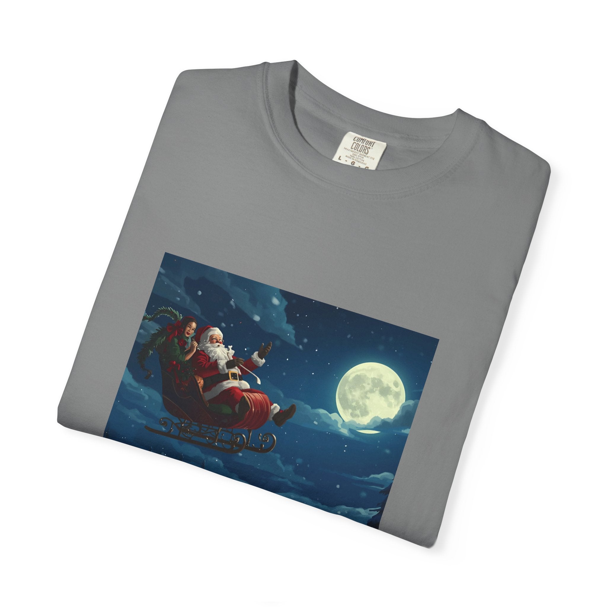 Christmas Santa Sleigh Unisex Garment-Dyed T-shirt