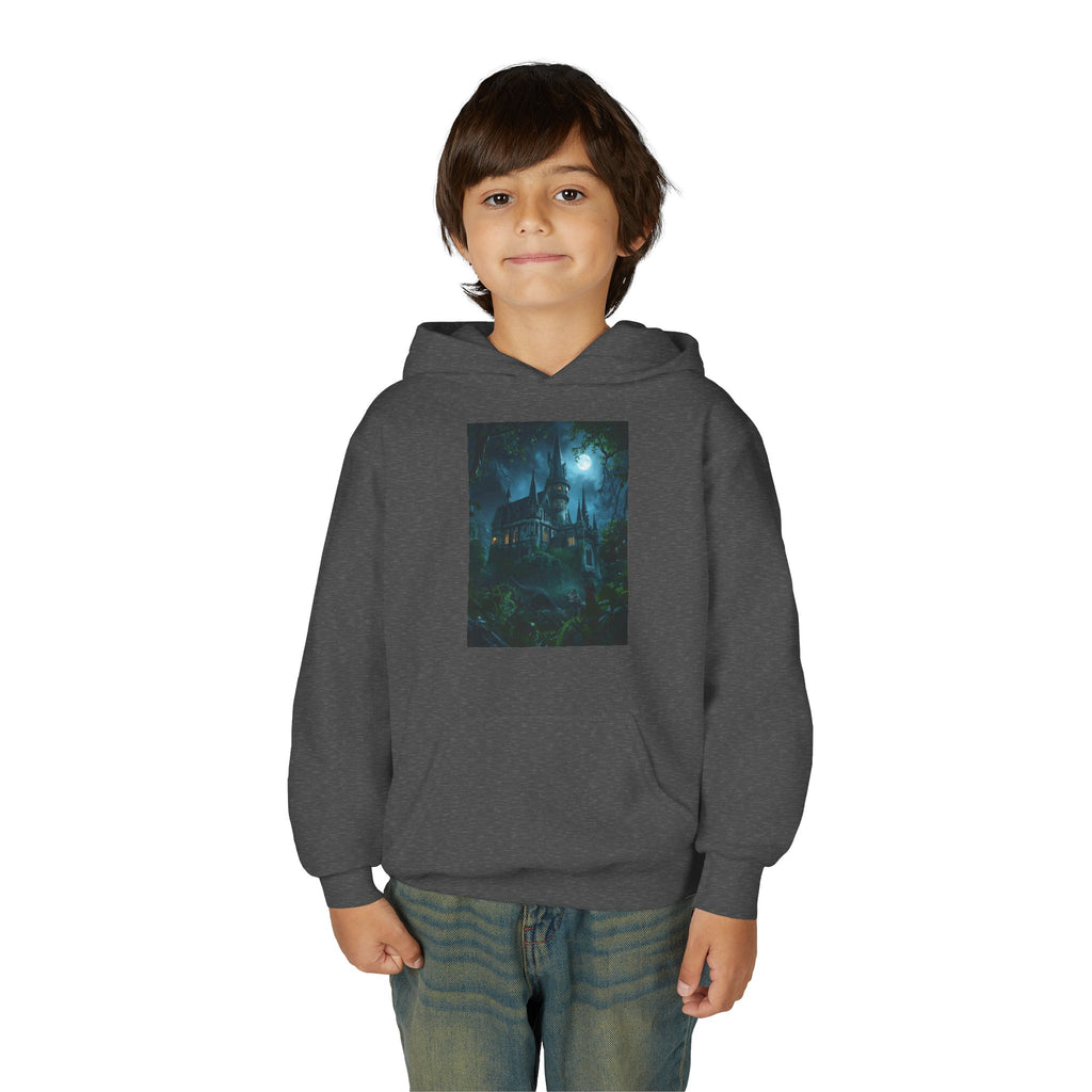 Mystical Night Scene Youth Hoodie | Perfect for Halloween, Cozy Days, Gifts for Kids, Adventure Apparel