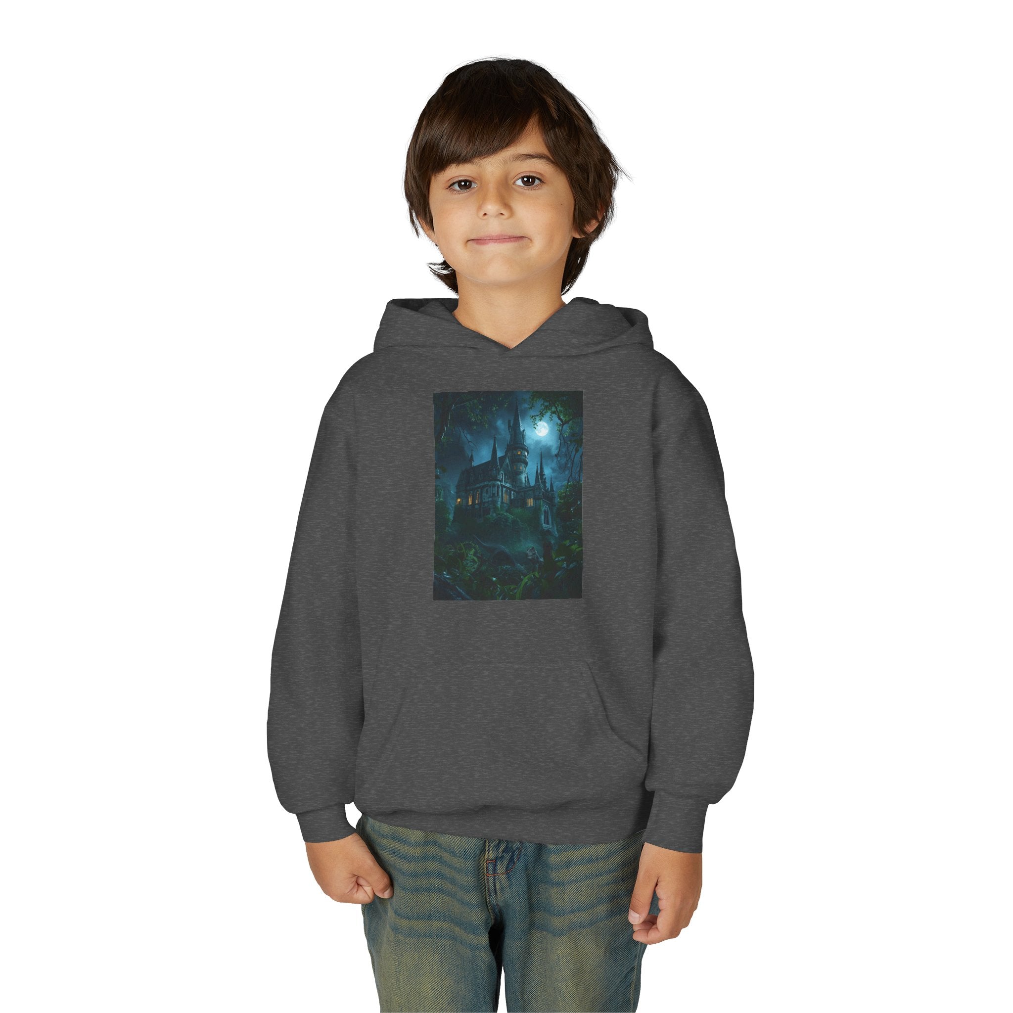 Mystical Night Scene Youth Hoodie | Perfect for Halloween, Cozy Days, Gifts for Kids, Adventure Apparel