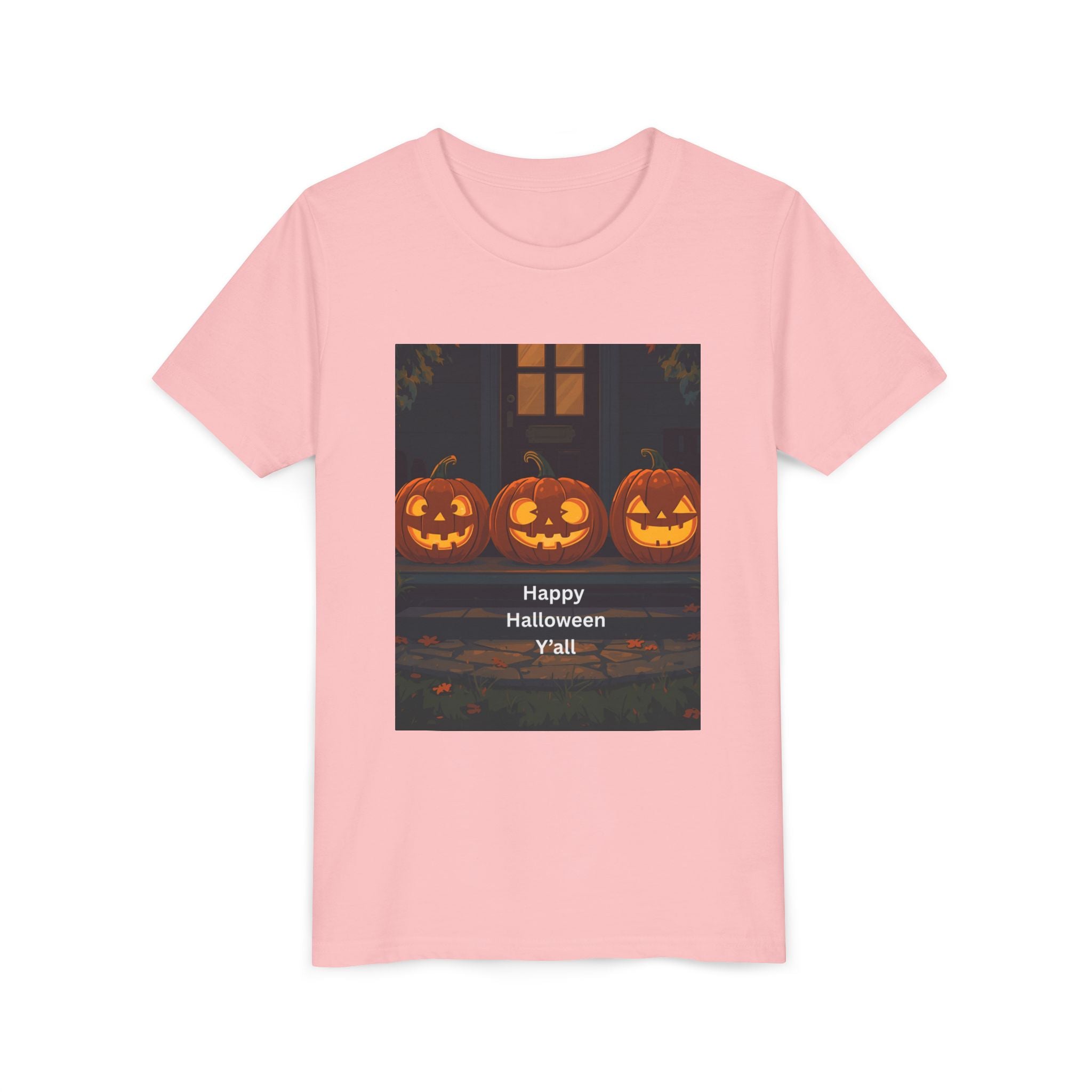 Halloween Pumpkin Youth Tee, Jack-o'-lantern Shirt, Trick or Treat Apparel, Spooky Kids T-Shirt, Halloween Costume Top