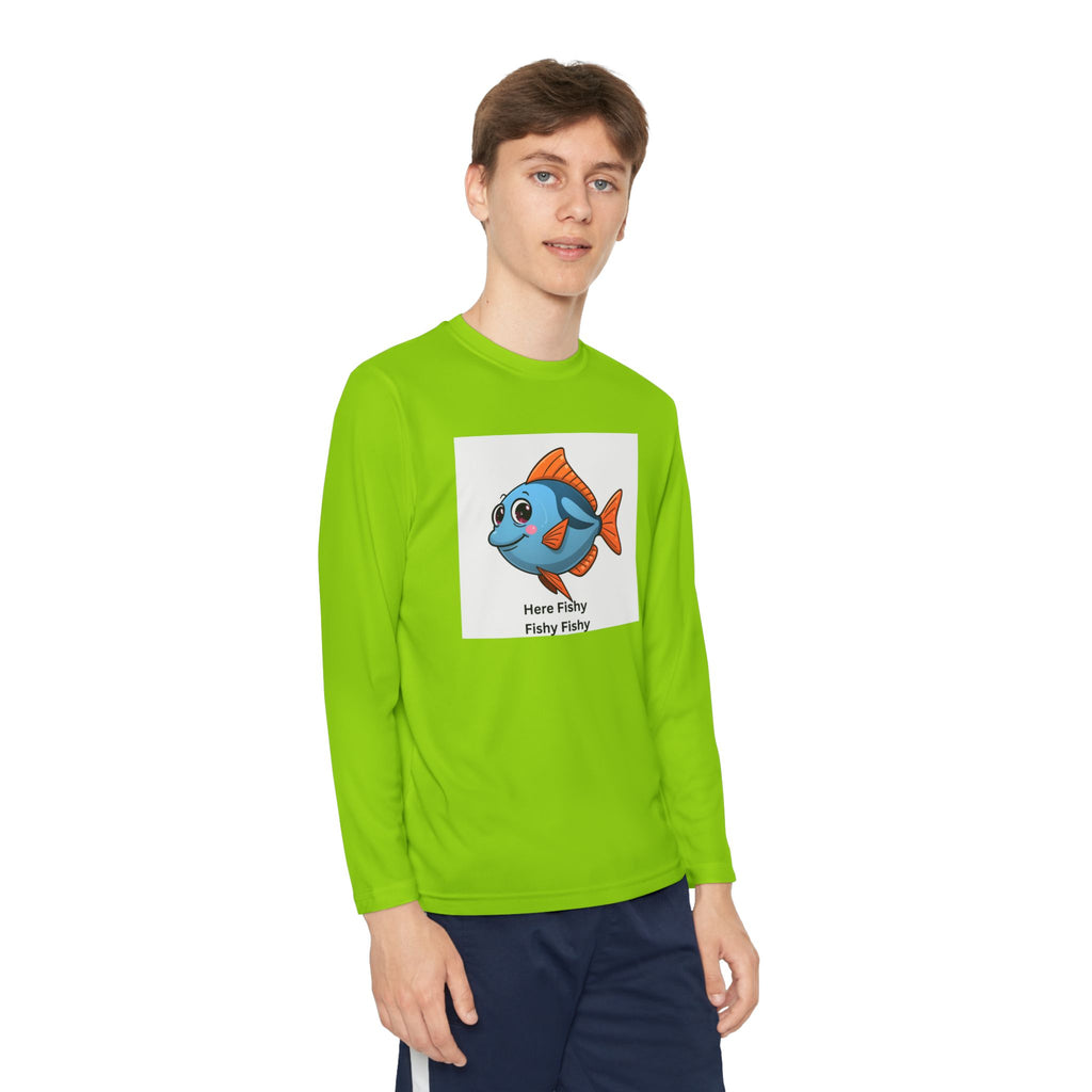 Here Fishy Fishy Fishy Youth Long Sleeve Competitor Tee