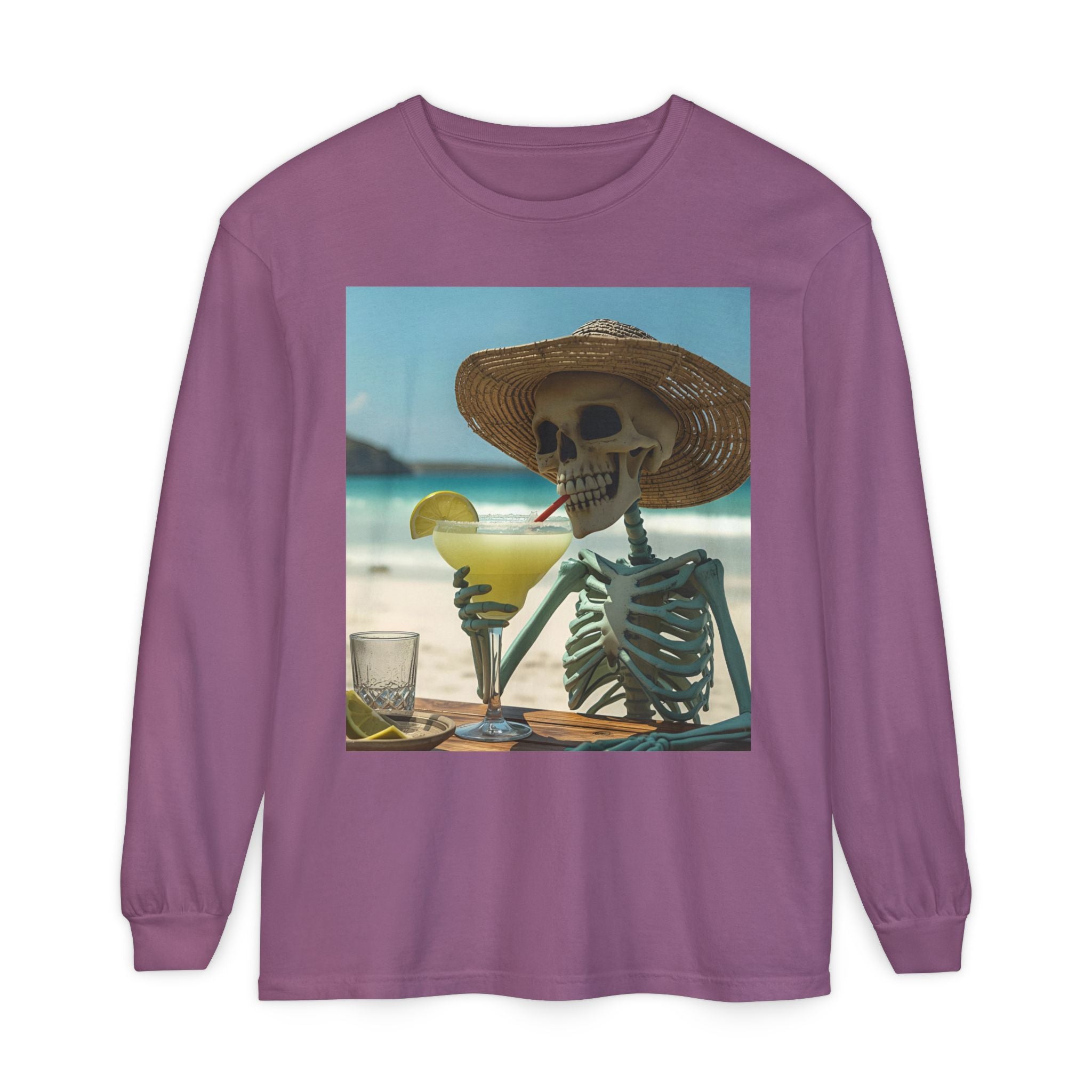 Chill Vibes Skeleton Unisex Garment-dyed Long Sleeve T-Shirt