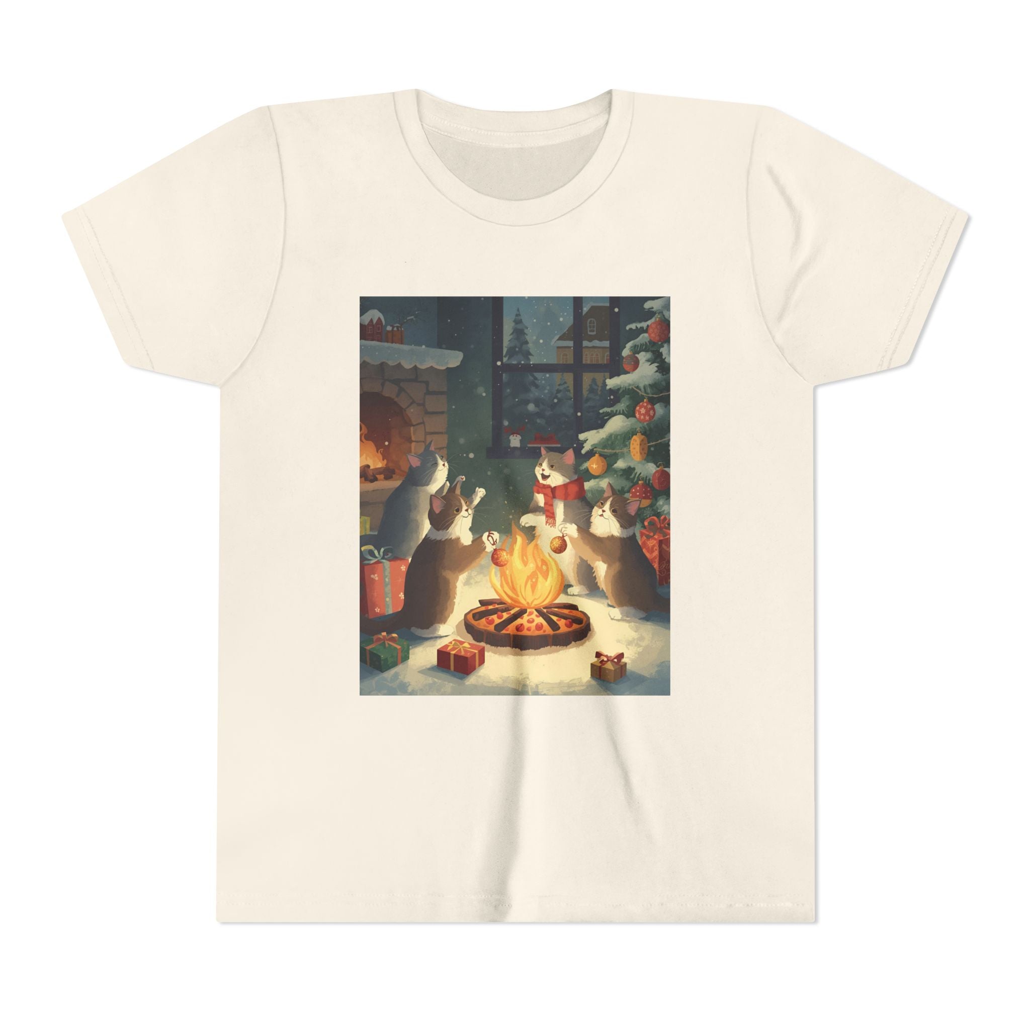 Cozy Christmas Youth Tee, Festive Graphic Short Sleeve Shirt, Holiday Charm for Kids, Cute Gift for Thanksgiving, Winter Gatherings