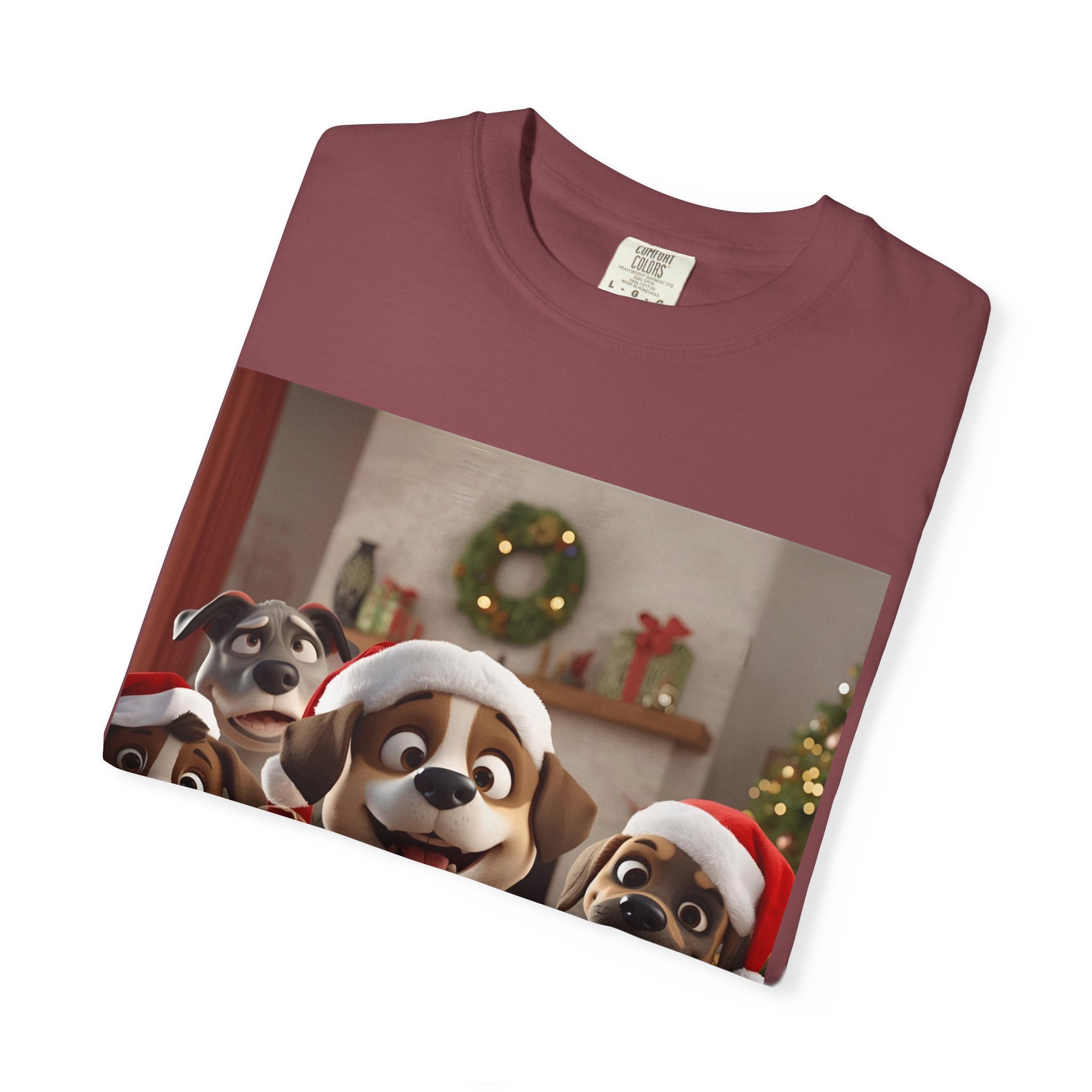 Cute Christmas Festive Dog Lovers T-Shirt | Unisex Garment-Dyed Tee for Dog Enthusiasts | Holiday Gift, Christmas Apparel, Pet Lover Shirt