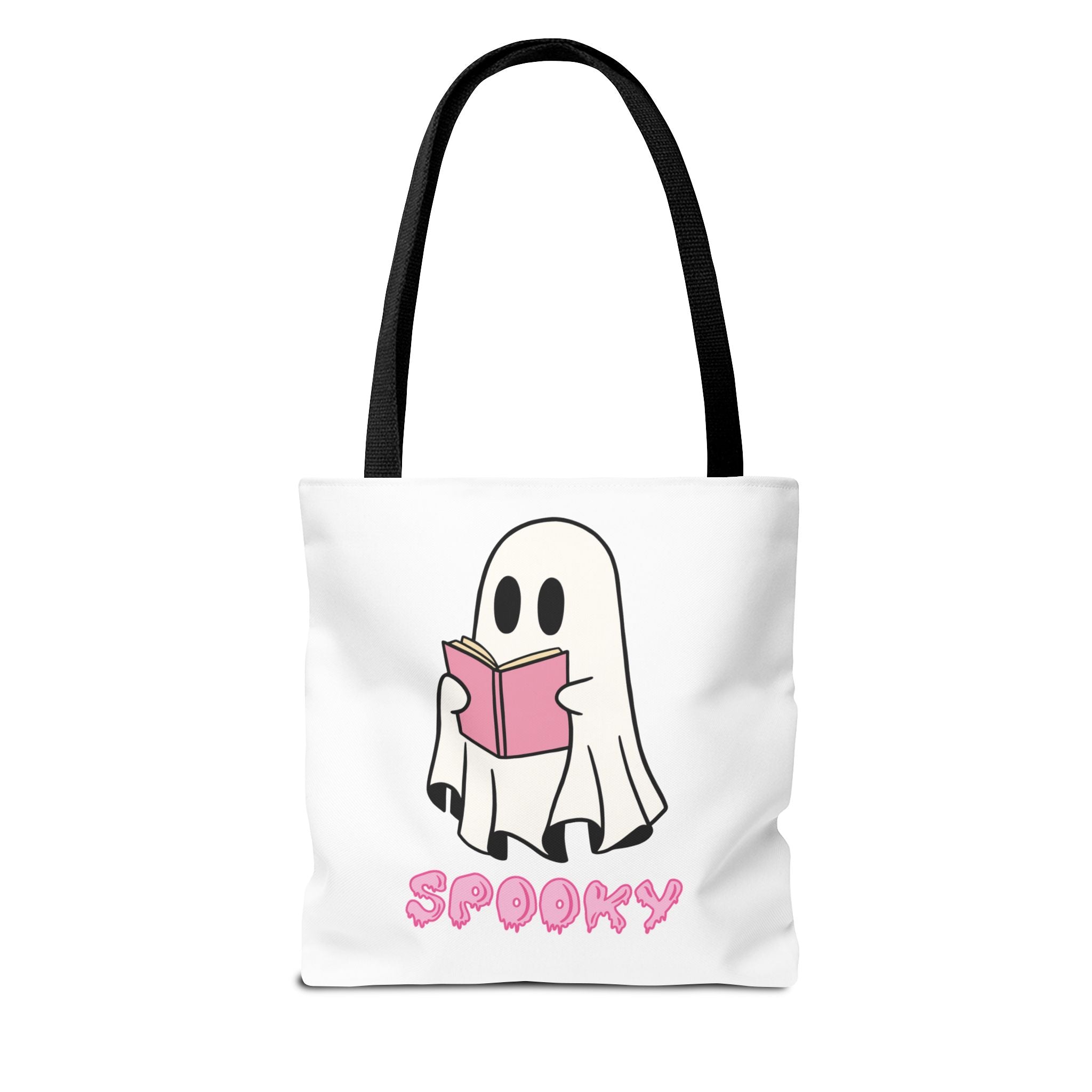 Spooky Ghost Reading Tote Bag | Halloween Accessory, Cute Book Lover Gift, Eco-Friendly, Shopping Bag, AOP Design