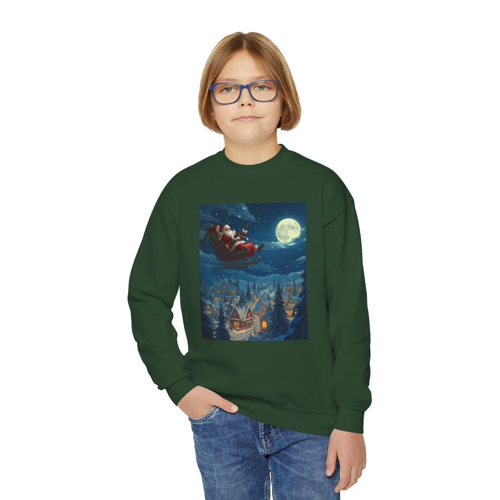 Christmas Santa Sleigh Youth Crewneck Sweatshirt