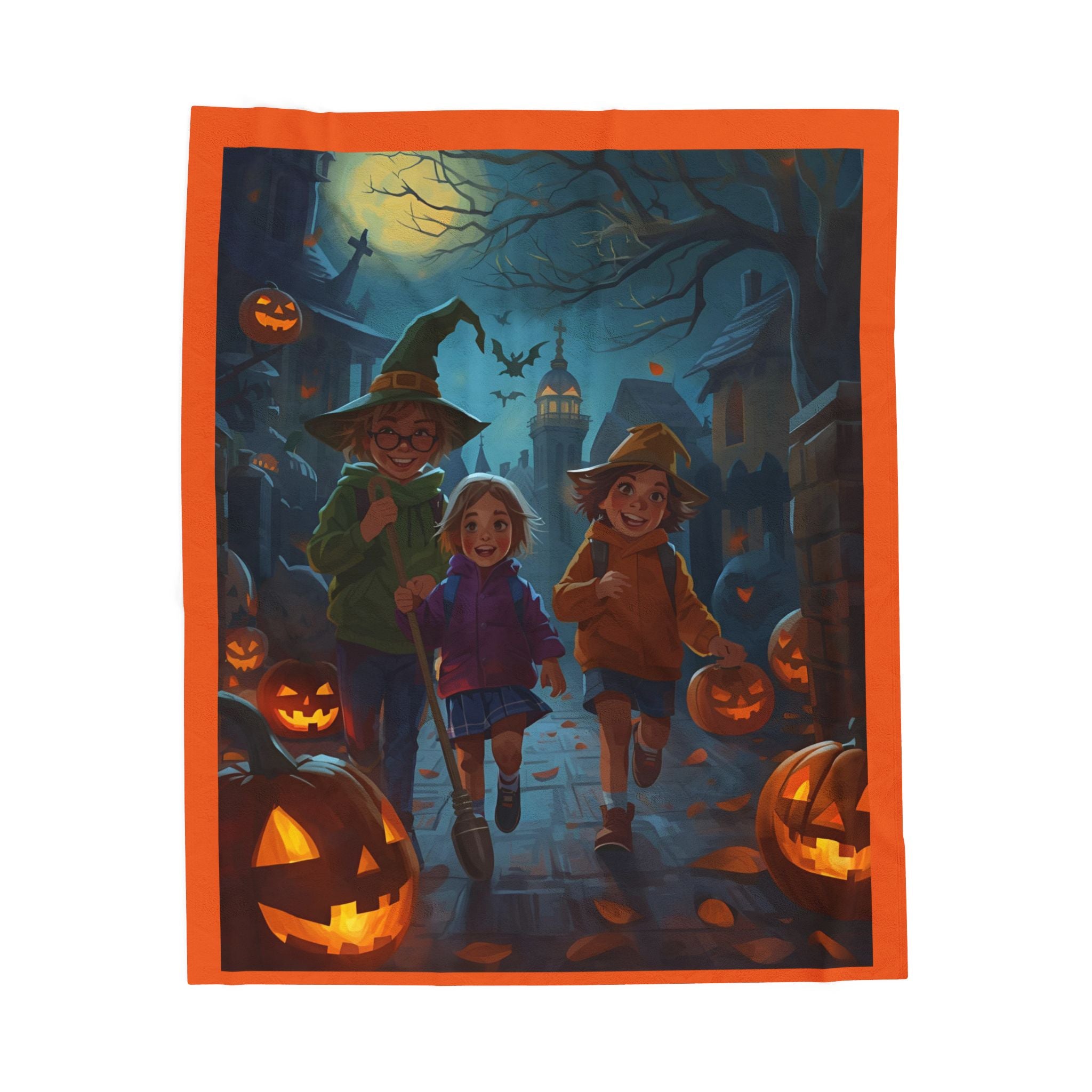 Cozy Halloween Velveteen Plush Blanket, Soft Seasonal Throw for Kids, Trick or Treat Decor, Spooky Movie Nights, Child's Room Accent