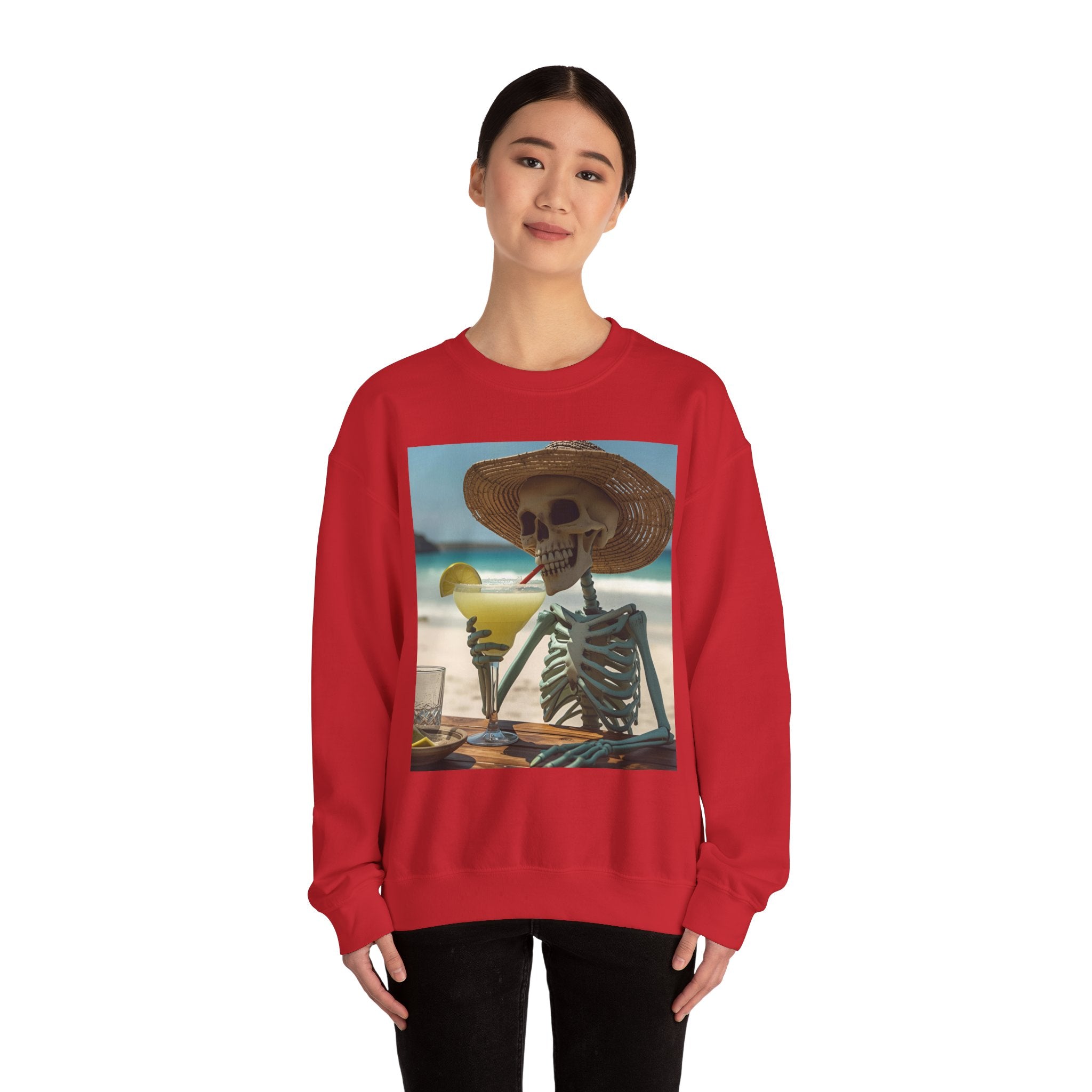 Chill Vibes Skeleton Sweatshirt - Cozy Crewneck for Halloween, Summer Parties, Beach Lovers, Unisex Gift, Casual Lounge Wear