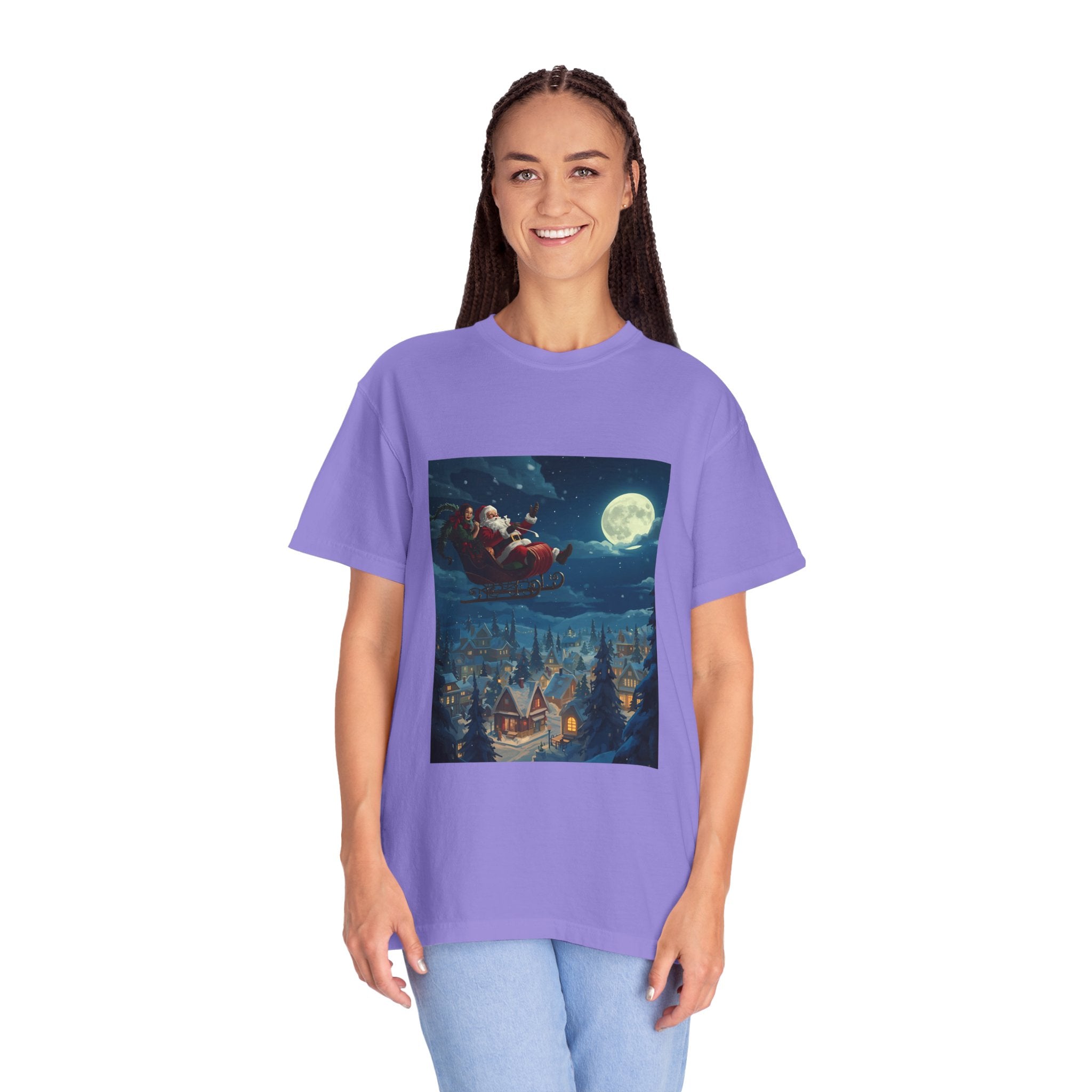 Christmas Santa Sleigh Unisex Garment-Dyed T-shirt