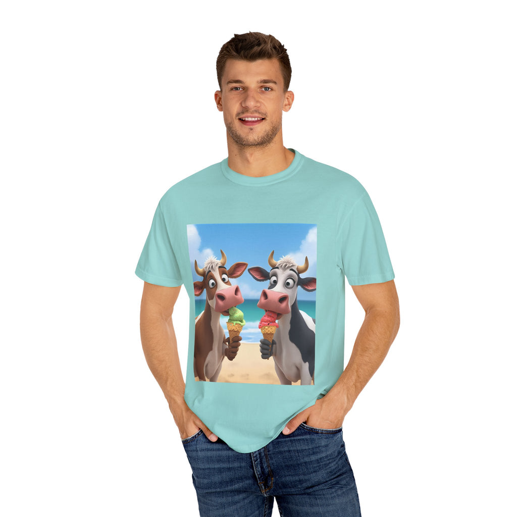 Cute Cow Ice Cream T-Shirt, Fun Summer Tee, Animal Lover Gift, Unisex Casual Top, Beach Vibes Apparel, Cute Gift for Friends