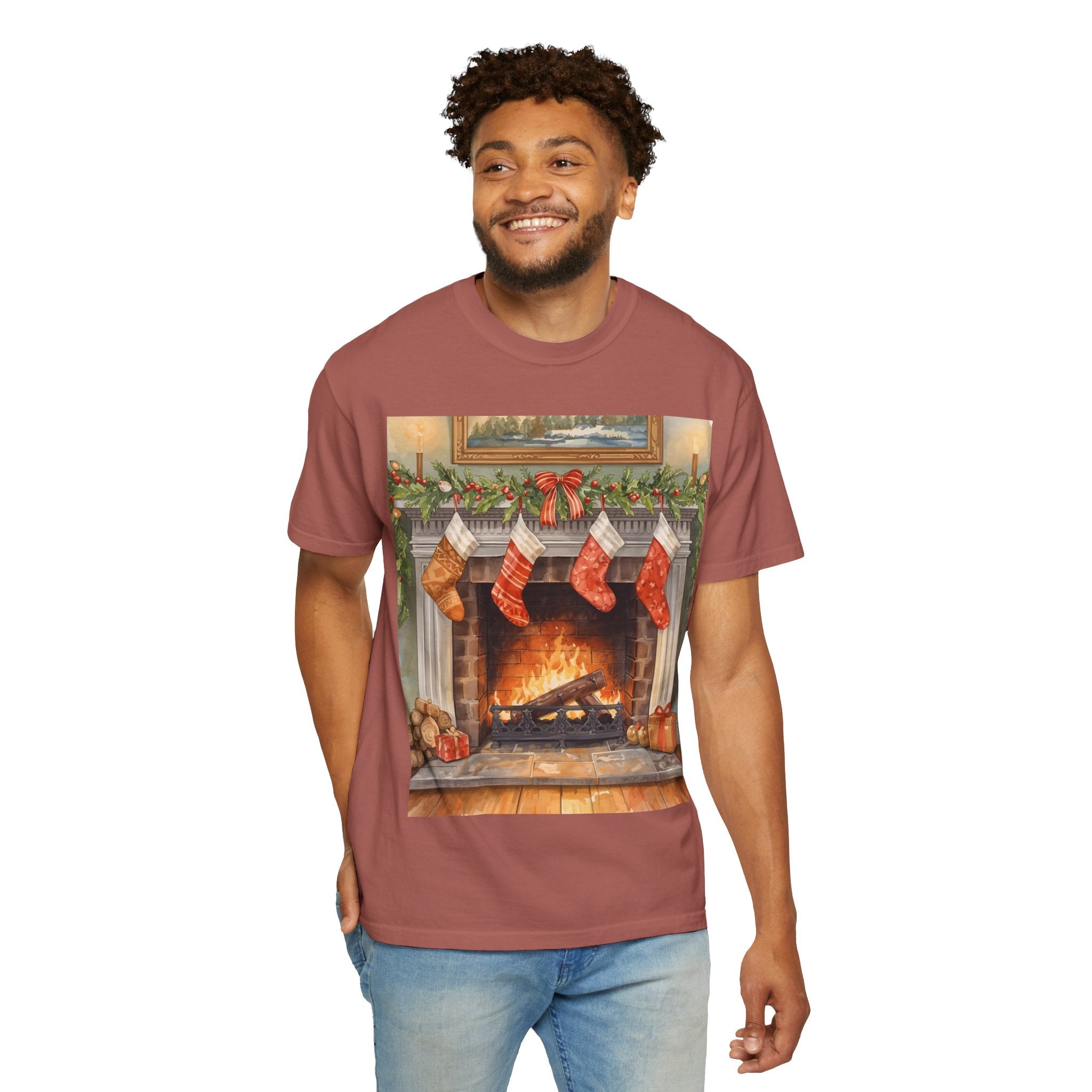 Cozy Christmas Fireplace T-Shirt | Unisex Holiday Tee | Gift for Him/Her | Festive Layering Top | Merry Christmas Apparel