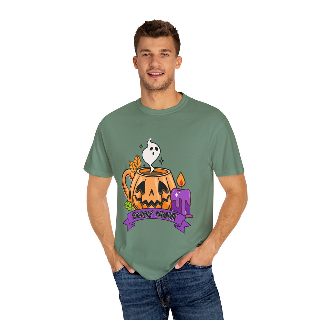 Halloween Themed Cute Pumpkin In Cup T-shirt, Scary Night Design, Unisex Top, Fall Fashion, Spooky Gift, Autumn Celebration Tee