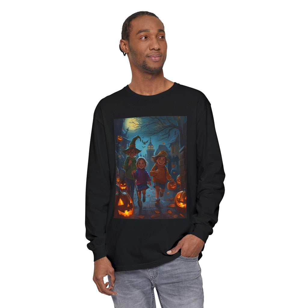Halloween Themed Unisex Long Sleeve T-Shirt, Spooky Autumn Apparel, Trick-or-Treat Shirt, Fall Fashion, Casual Halloween Outfits
