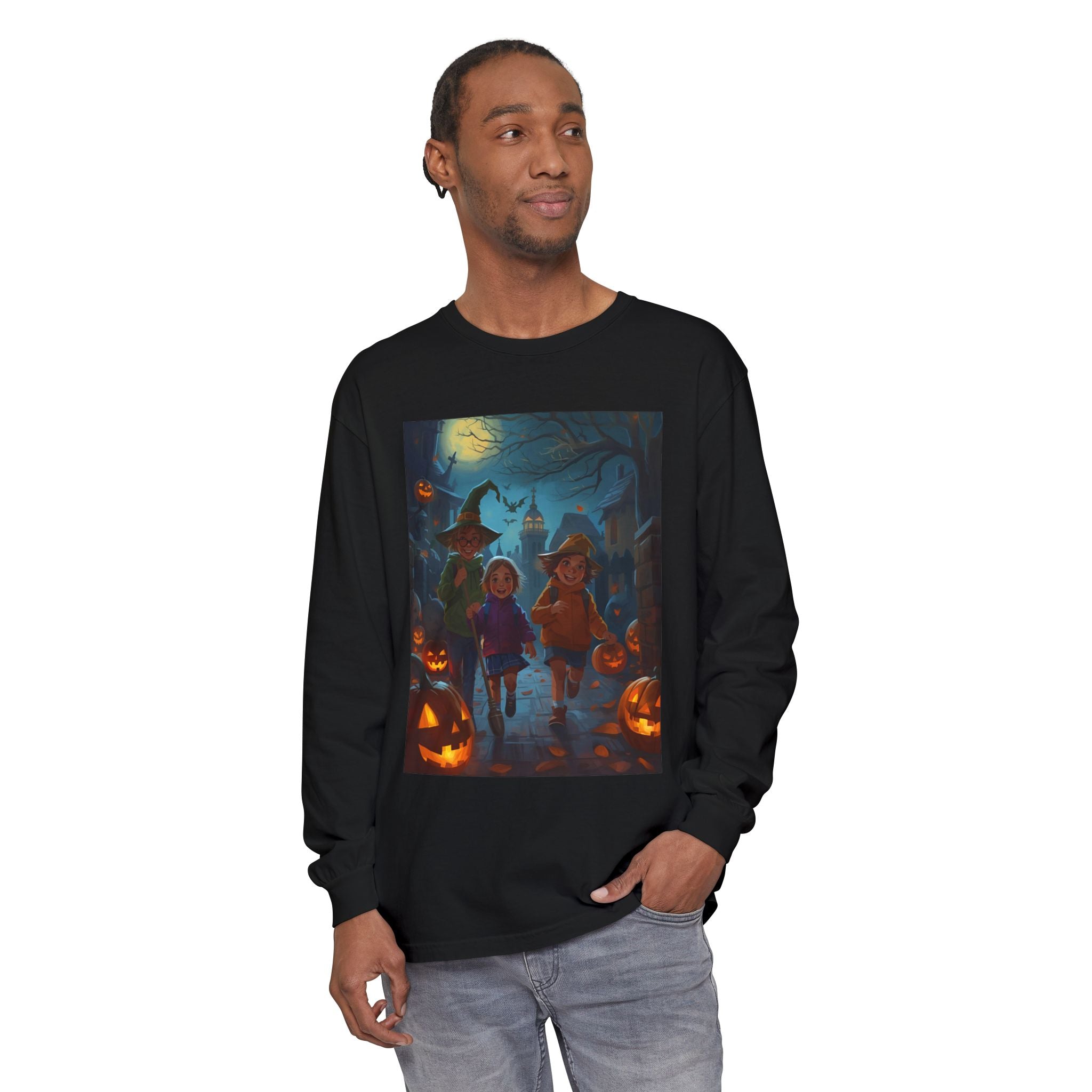 Halloween Themed Unisex Long Sleeve T-Shirt, Spooky Autumn Apparel, Trick-or-Treat Shirt, Fall Fashion, Casual Halloween Outfits