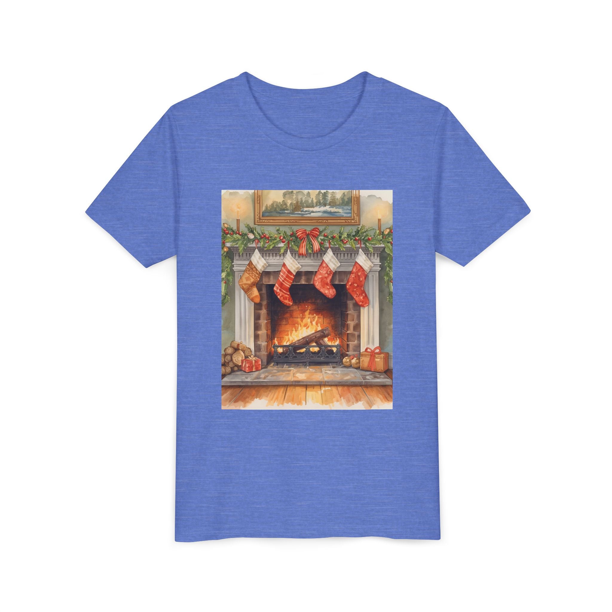 Christmas Stocking Fireplace Youth Short Sleeve Tee
