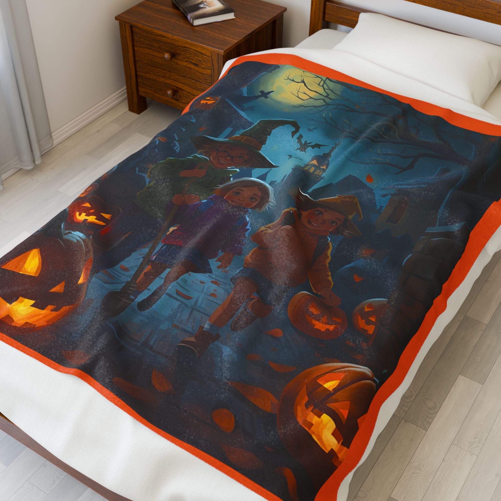 Cozy Halloween Velveteen Plush Blanket, Soft Seasonal Throw for Kids, Trick or Treat Decor, Spooky Movie Nights, Child's Room Accent